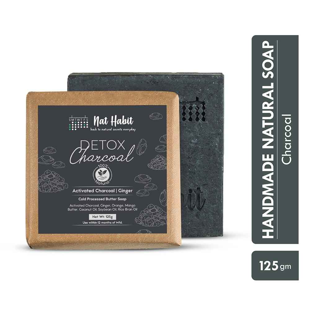 Buy Nat Habit Detox Charcoal Soap|Handmade Butter Bath Soap Blackhead Remover & Skin Whitening (125 gm) - Purplle