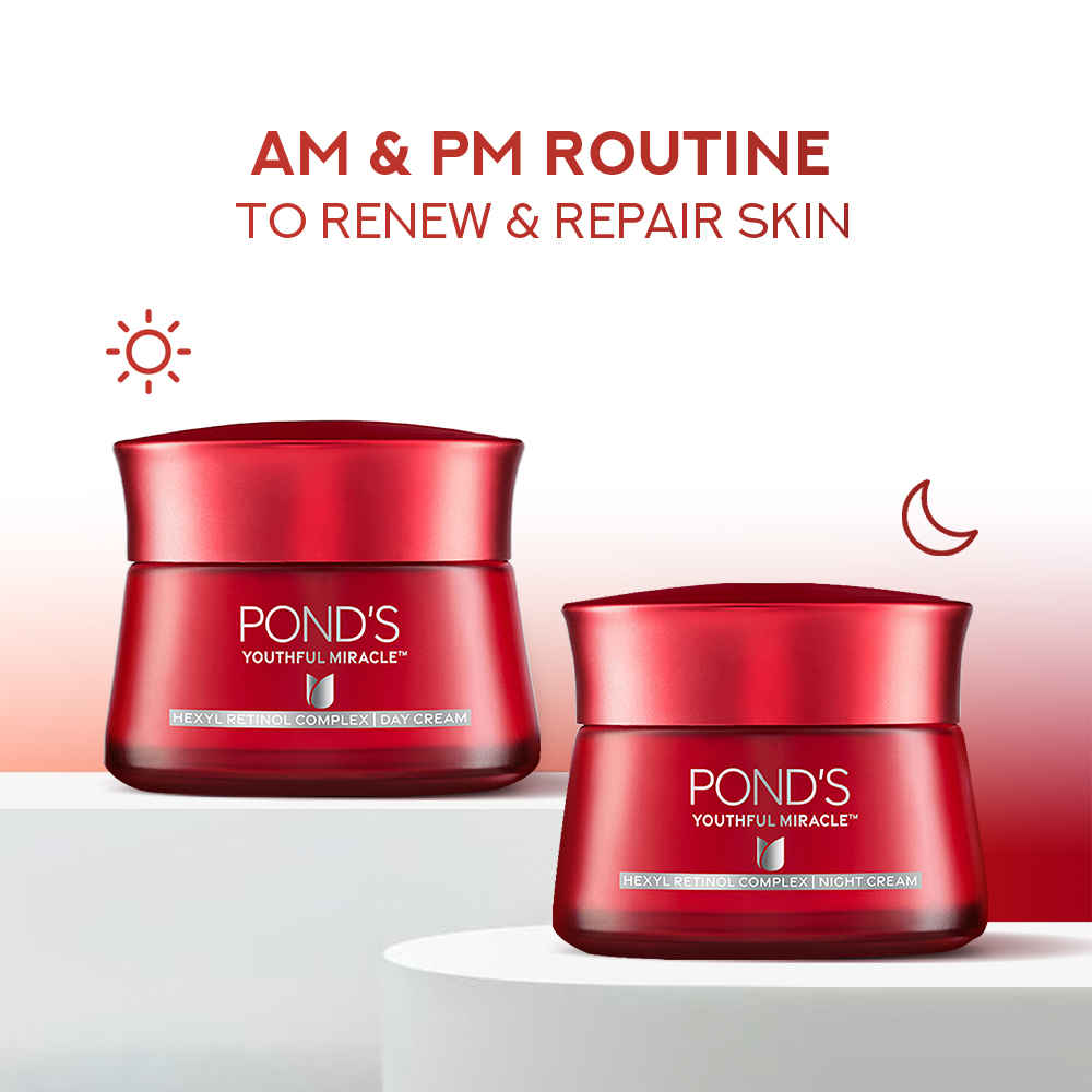 Buy Ponds Age Miracle 10% Retinol-Collagen B3 Complex Day Cream SPF15 PA+ + Wrinkle Corrector Night Cream, 50 gm - Purplle