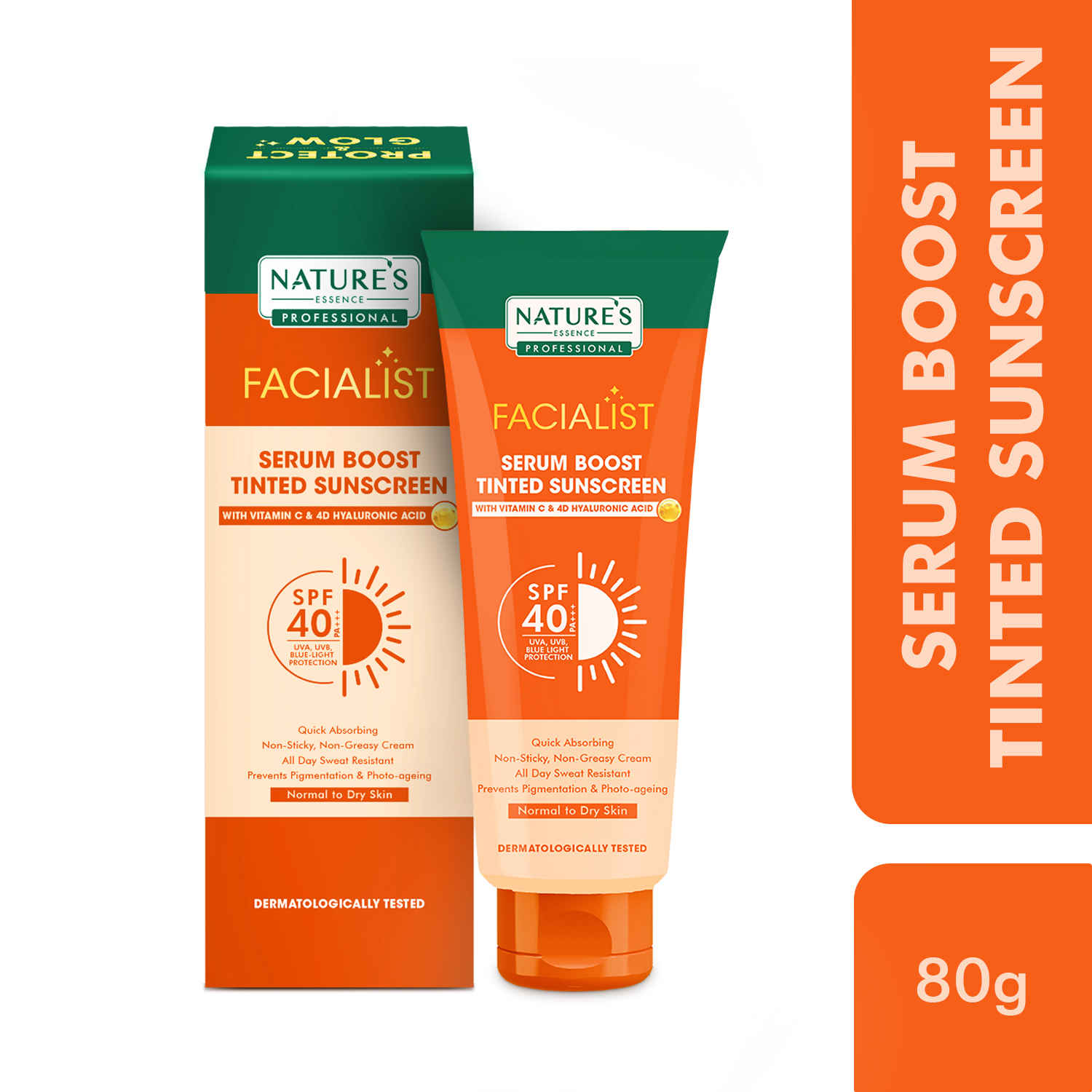 Buy Nature's Essence Professional Serum Boost Tinted Sunscreen SPF 40 PA+++ Infused with Vitamin C & 4D Hyaluronic Acid Prevents Pigmentation & Photo Aging, UV A, UV B & Blue Light Protection 80 gm - Purplle