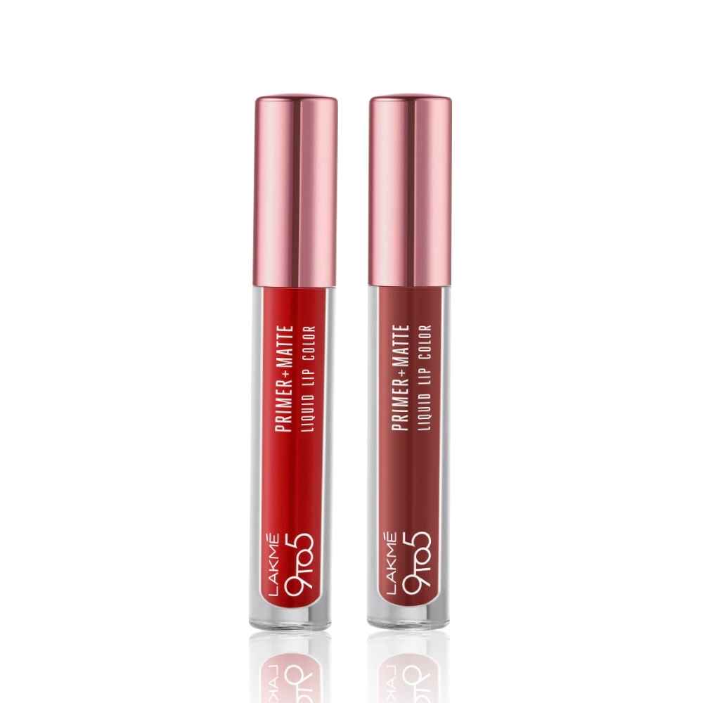 Buy Lakme 9 to 5 Liquid Lip Combo ( Lakme 9to5 Primer + Matte Liquid Lip Color MR2 Driven Red - 4.2 ml + Lakme 9to5 Primer + Matte Liquid Lip Color MB2 Intense Latte - 4.2 ml) - Purplle