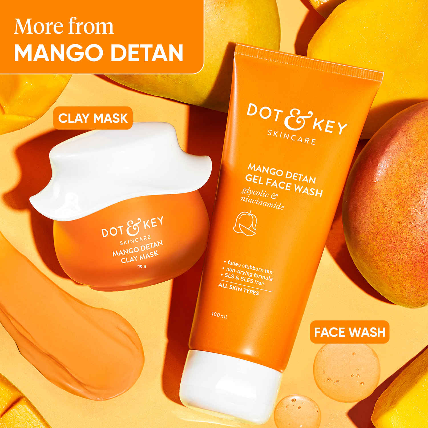 Buy Dot & Key Best Selling Mango DETAN Duo - Face Wah 100 ml & Clay Mask 70 gm - Purplle