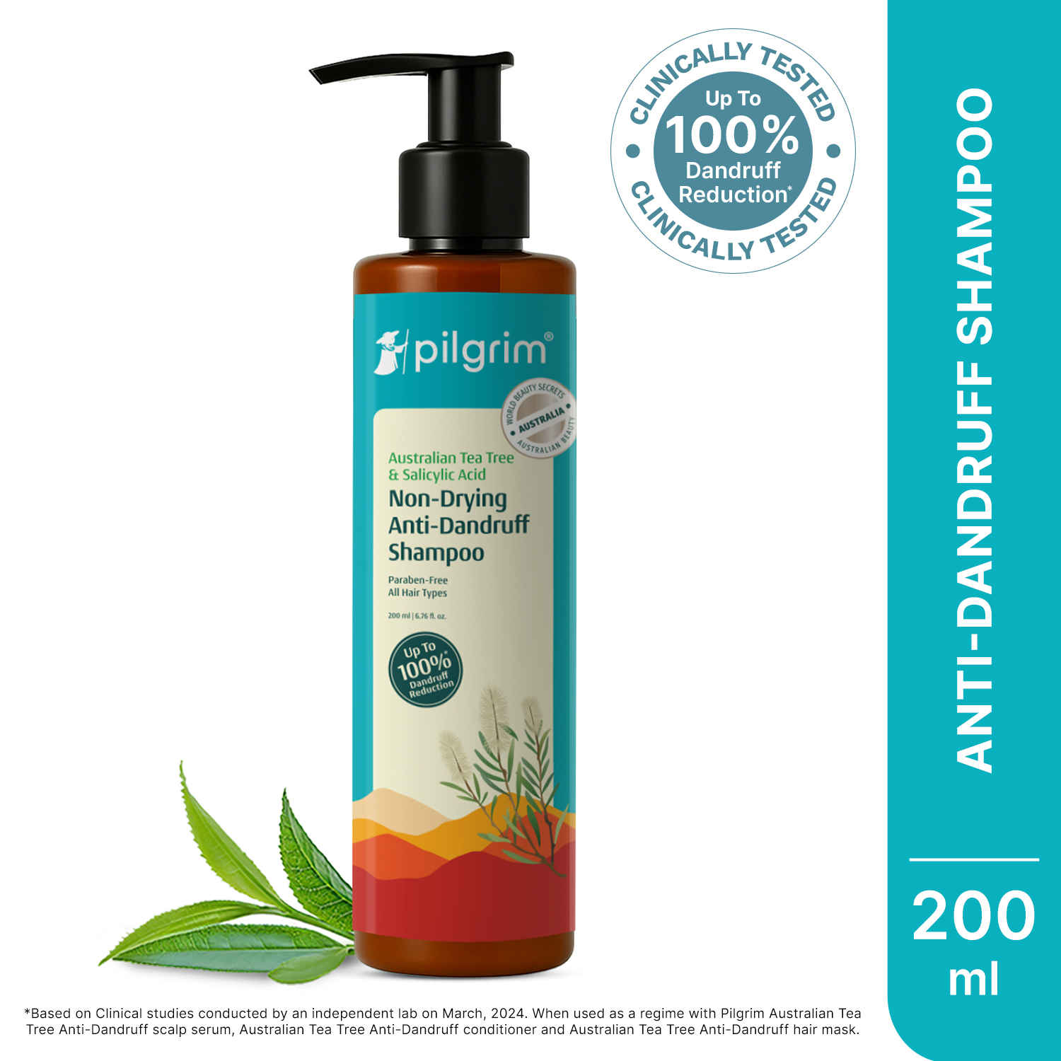 Buy Pilgrim Australian Tea Tree, Non-Drying Anti-Dandruff Shampoo, 200 ml With Salicylic Acid, Helps Reduce visible Flakes & Dandruff Recurrence - Purplle