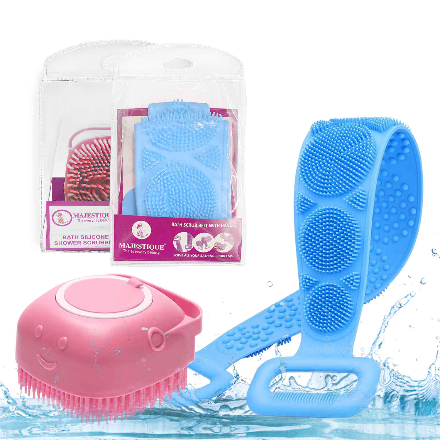 Buy Majestique Silicone Bath Belt with Dispenser Bath Brush, Easy to a Clean, Bathing Loofah - Color May Vary 2 Pcs - Purplle