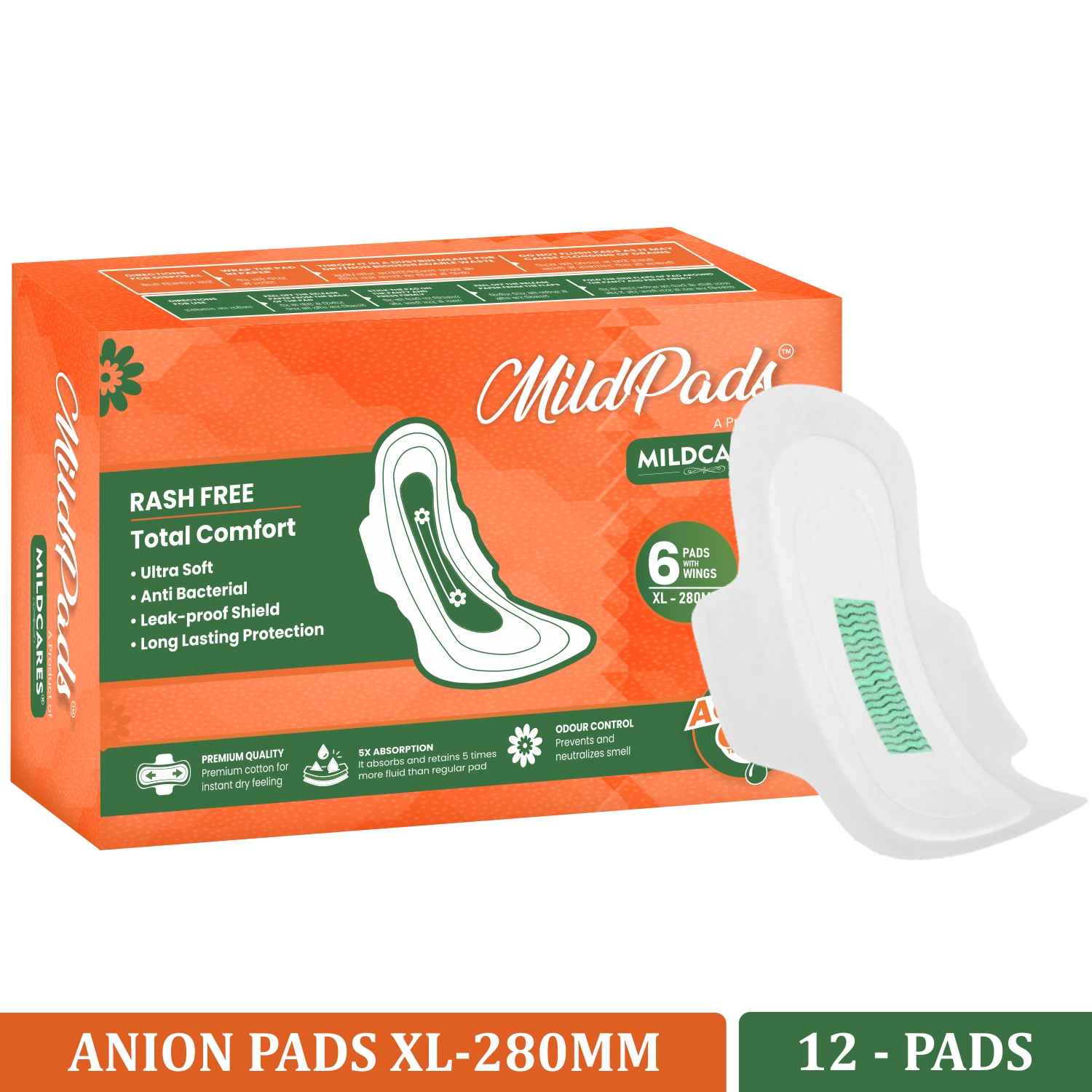 Buy MildCares Super Soft Sanitary Pads for Women | With Double Feathers |Trifold Sanitary Pads | Quick Absorbtion | Heavy Flow Champion |With Disposable Covers | Leakage-Proof (Pack of 12 ) - Purplle