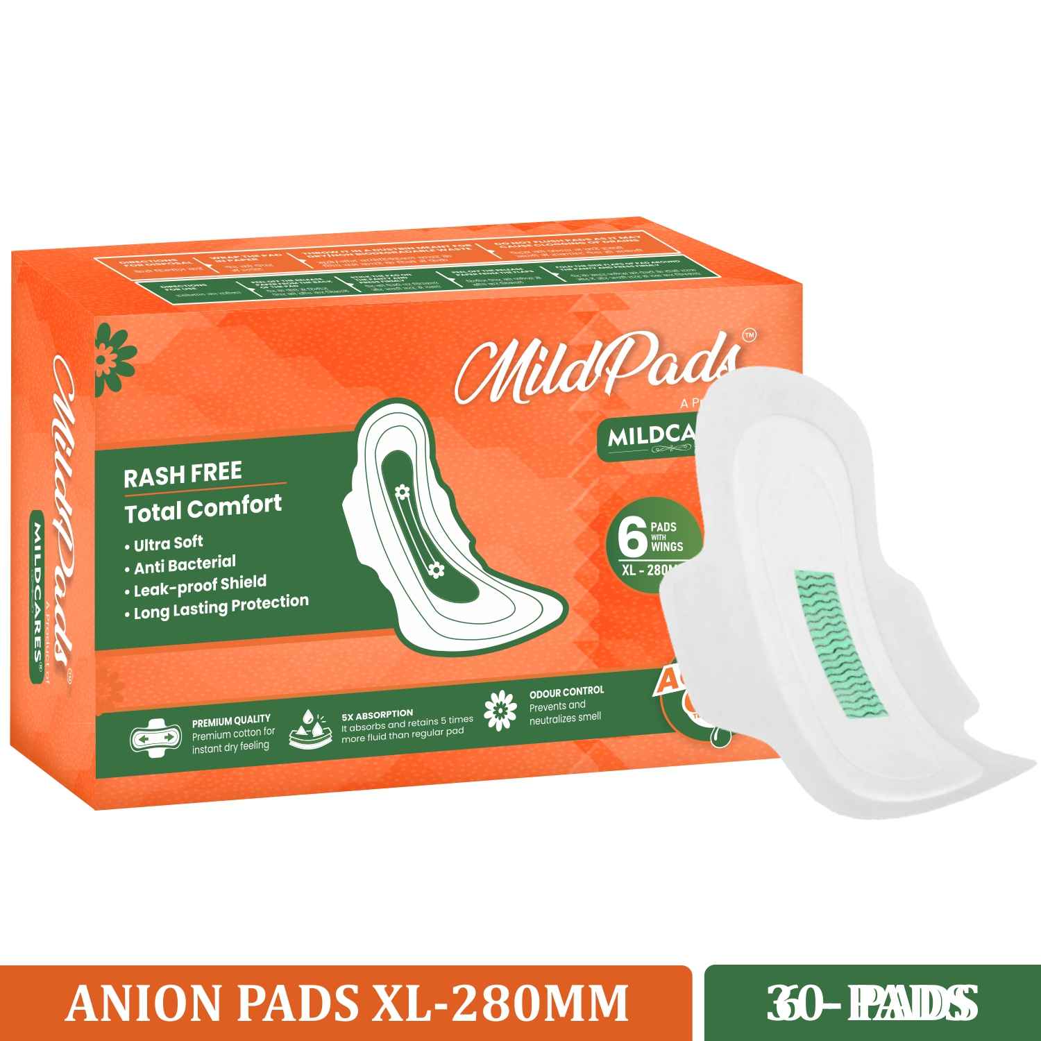Buy MildCares Super Soft Sanitary Pads for Women | With Double Feathers |Trifold Sanitary Pads | Quick Absorbtion | Heavy Flow Champion |With Disposable Covers | Leakage-Proof (Pack of 30 ) - Purplle