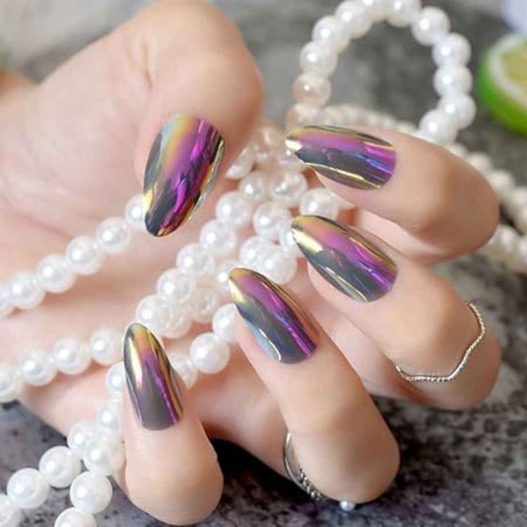 Buy Sanfe Instant Stick On Nails - Brown Chrome | 24 Reusable Artificial Fake Nail Set/Extensions | Quick, Lightweight, Salon Look, Lasts upto 3 weeks | For Festivals & Special Occasions - Purplle