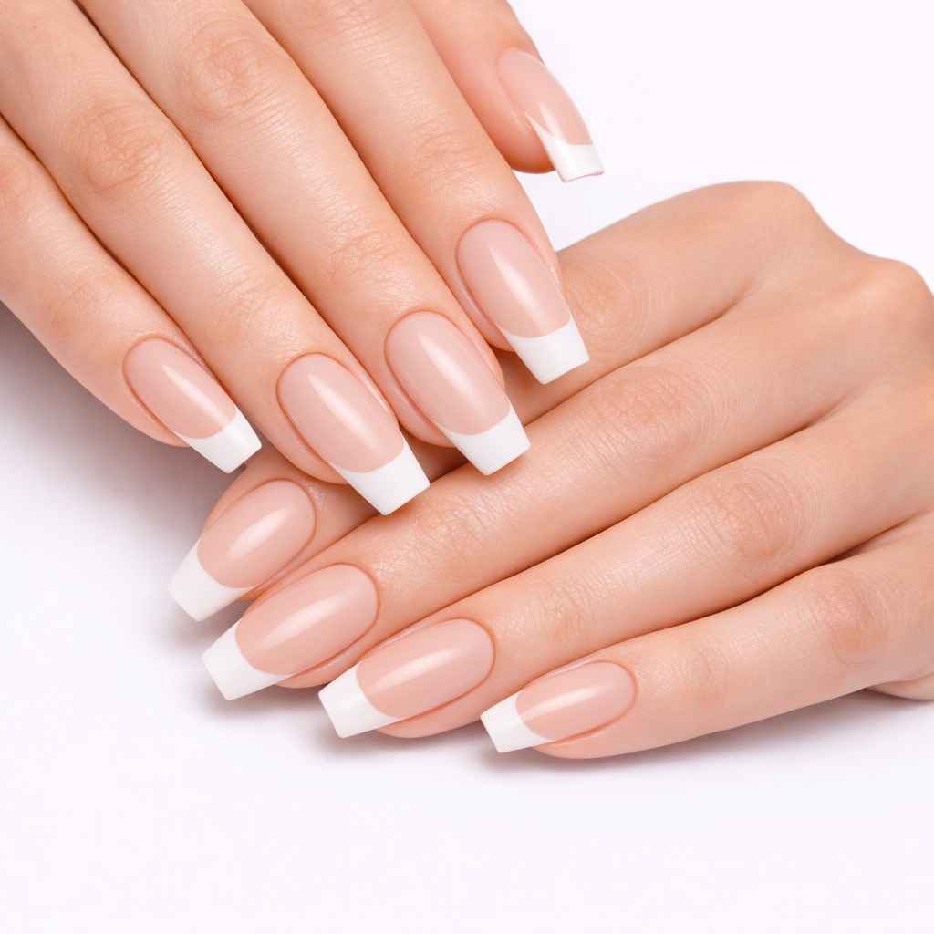 Buy Sanfe Stick On Nails | Pre-Glued Classic French Press On Nails | No-Glue, Quick & Easy Application for Girls & Women | Pack of 24 Nail Tips | Colour French Tip - Purplle
