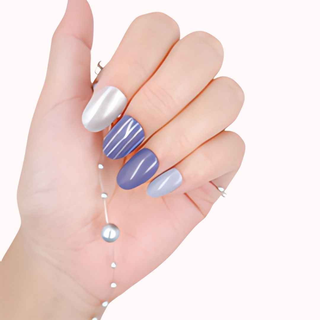 Buy Sanfe Instant Stick On Nails - Purple Chrome | 24 Reusable Artificial Fake Nail Set/Extensions | Quick, Lightweight, Salon Look, Lasts upto 3 weeks | For Festivals & Special Occasions - Purplle