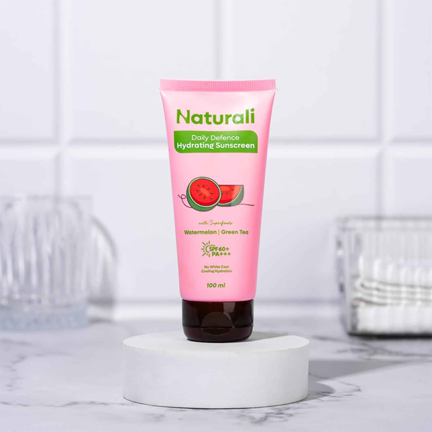 Buy Naturali Daily Defence Sunscreen | SPF 60+ PA+++ UVA/UVB Protection | No White Cast | Cooling & Hydrating | Blends Easily | Non-sticky | Non-greasy | Watermelon & Green Tea Sunscreen | 100 ml - Purplle