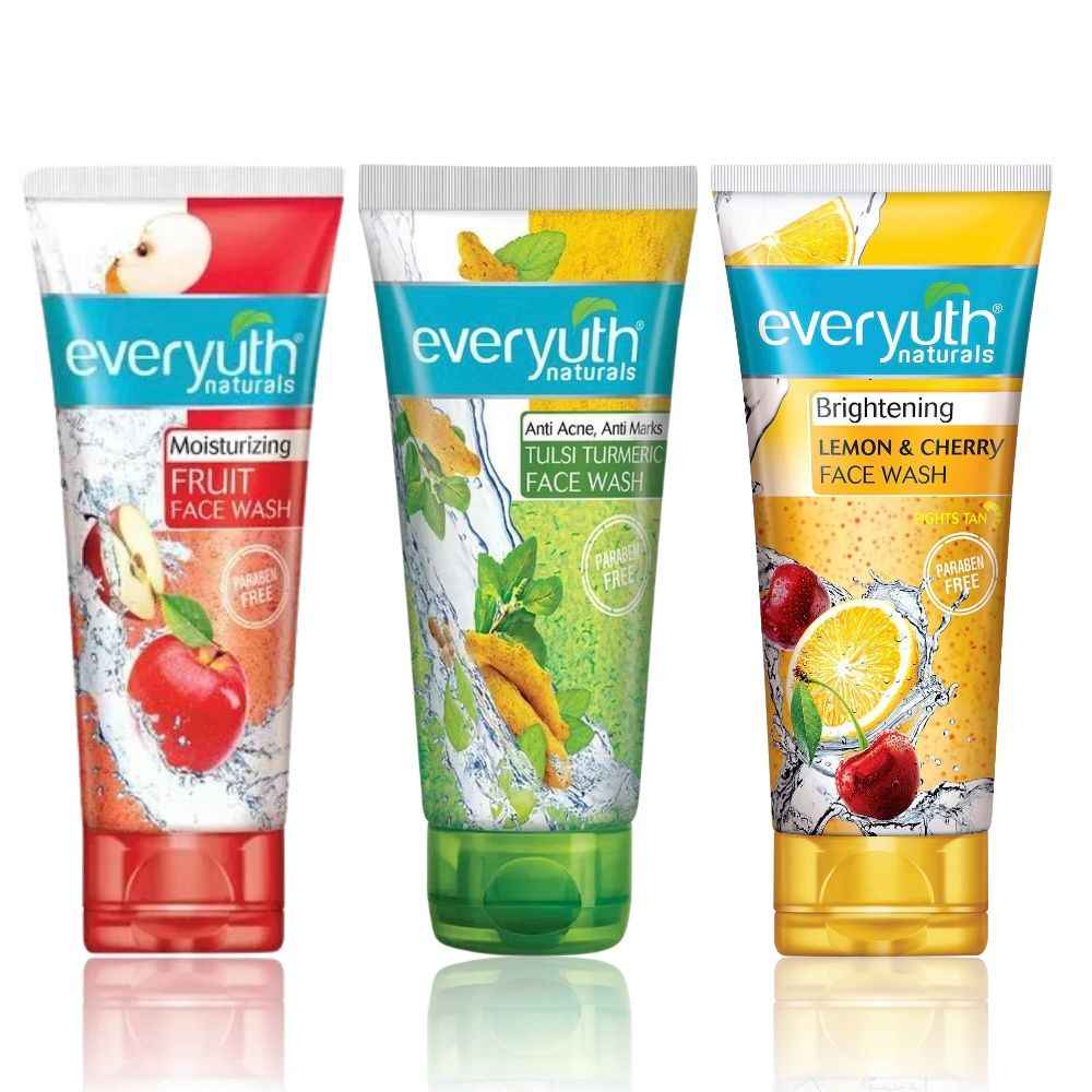 Buy EverYuth Radiant Skin Combo (Tulsi Turmeric Face Wash 150g + Lemon & Cherry Face Wash 150g + Fruit Face Wash 150 gm) - Purplle