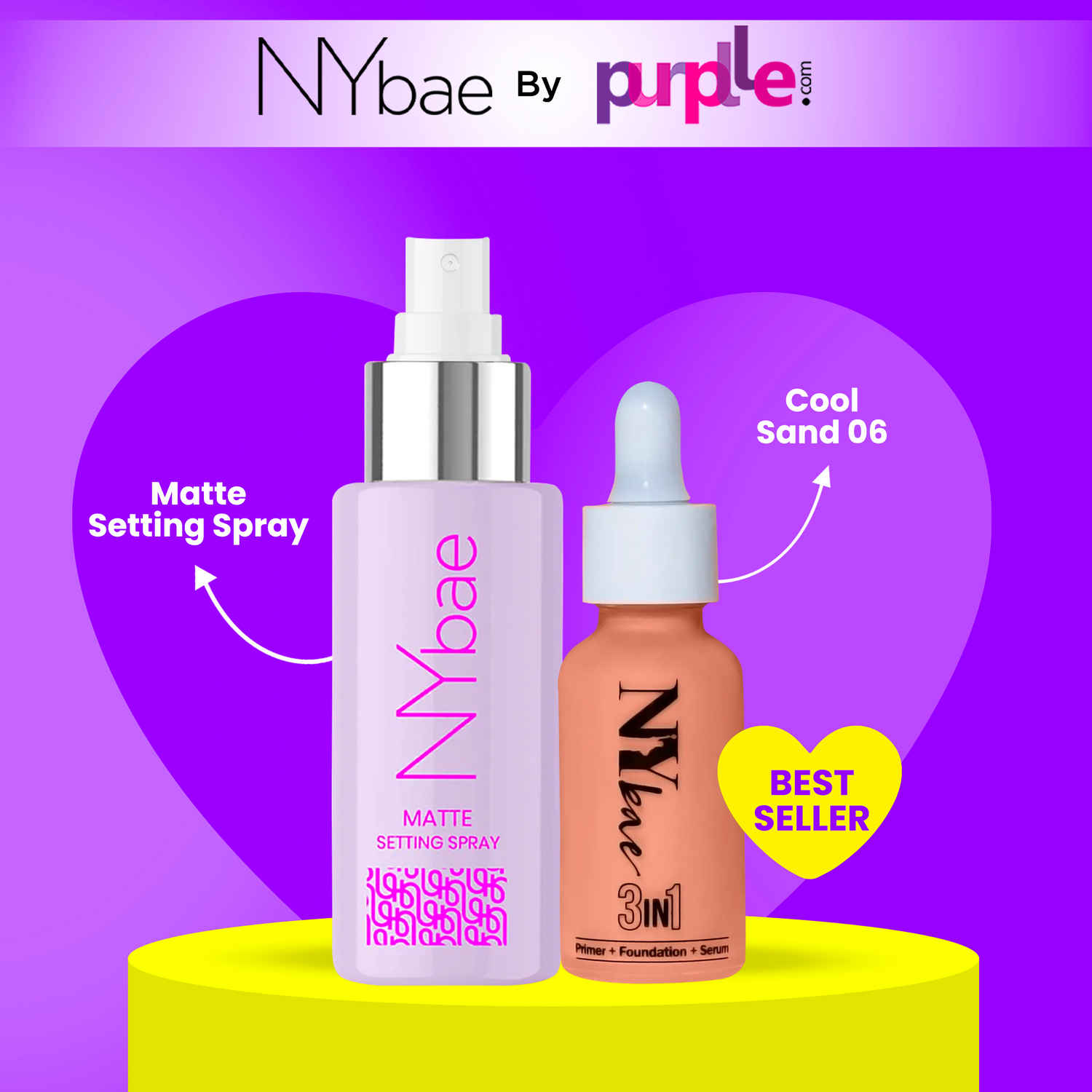 Buy NY Bae Foundation & Setting Spray Combo | 3 in 1 Serum Foundation with Primer Cool Sand 06 (30 ml) | Matte Setting Spray (60 ml) Combo of 3 - Purplle