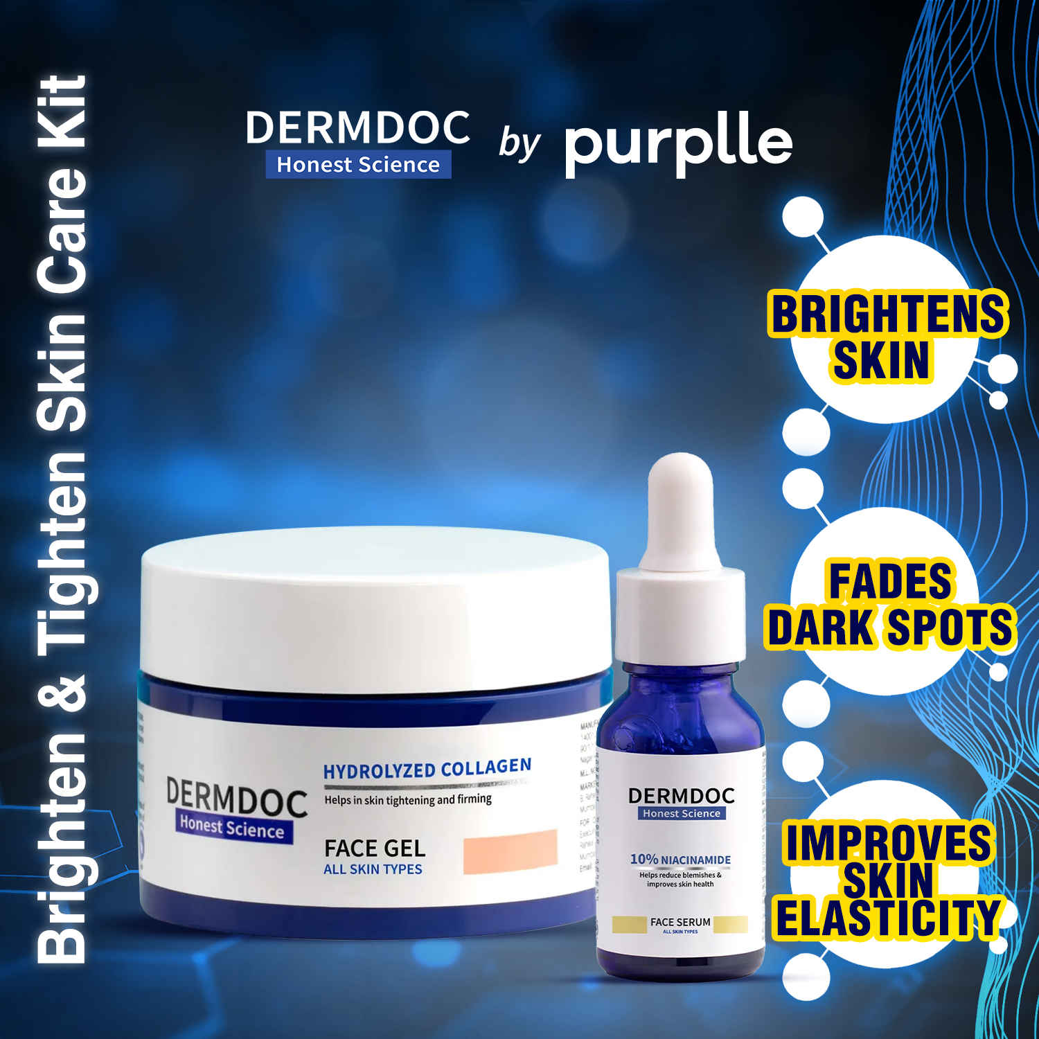 Buy DERMDOC Skin Brightening and Tightening Combo | 10% Niacinamide Serum (15 ml) | Skin Tightening Face Gel with Hydrolyzed Collagen (50 gm) Combo of 2 - Purplle
