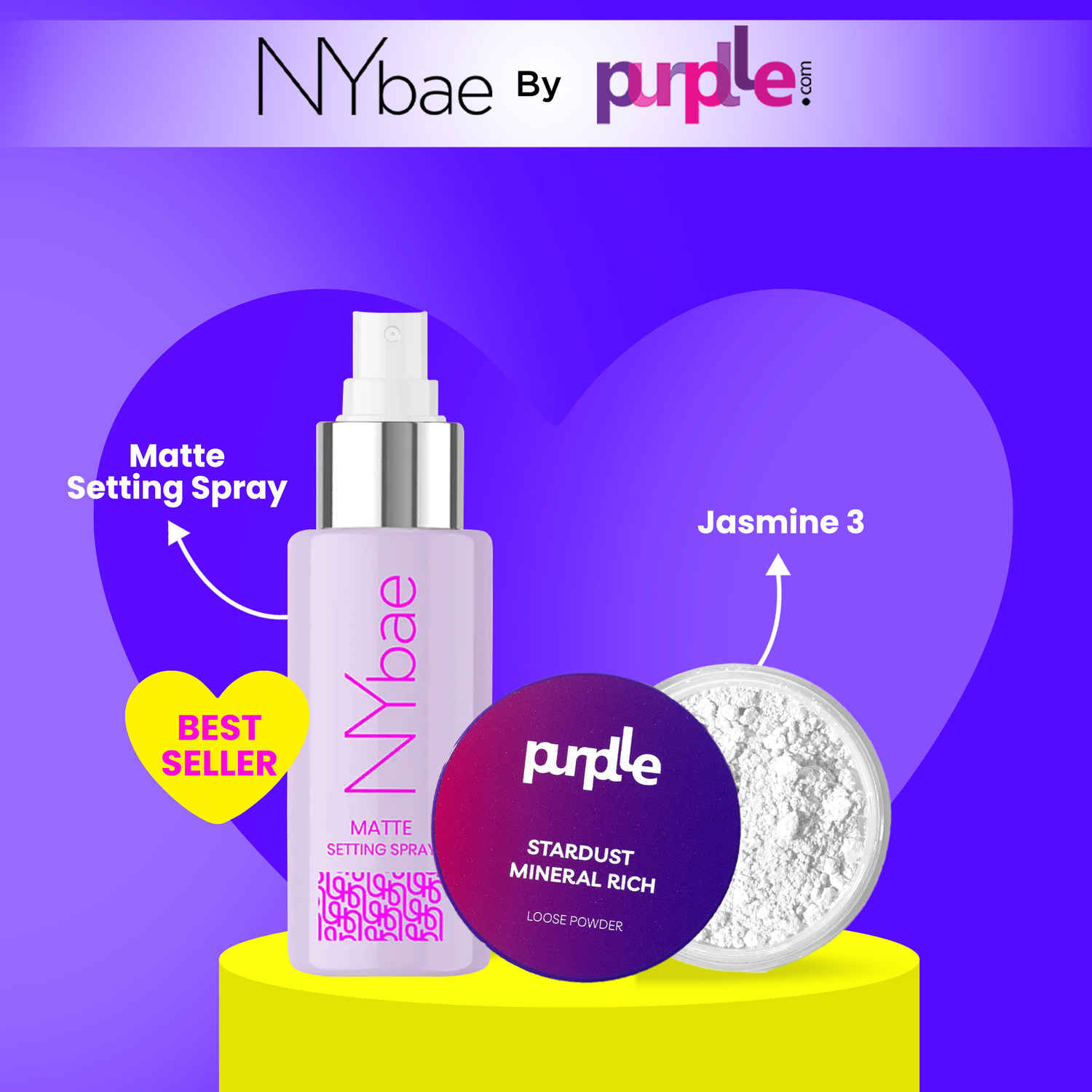 Buy NY Bae x Purplle Face Makeup Combo 3 | NY Bae Matte Setting Spray (60 ml) | Purplle Stardust Mineral Rich Loose Powder - Jasmine 3 (25 gm) Combo of 2 - Purplle