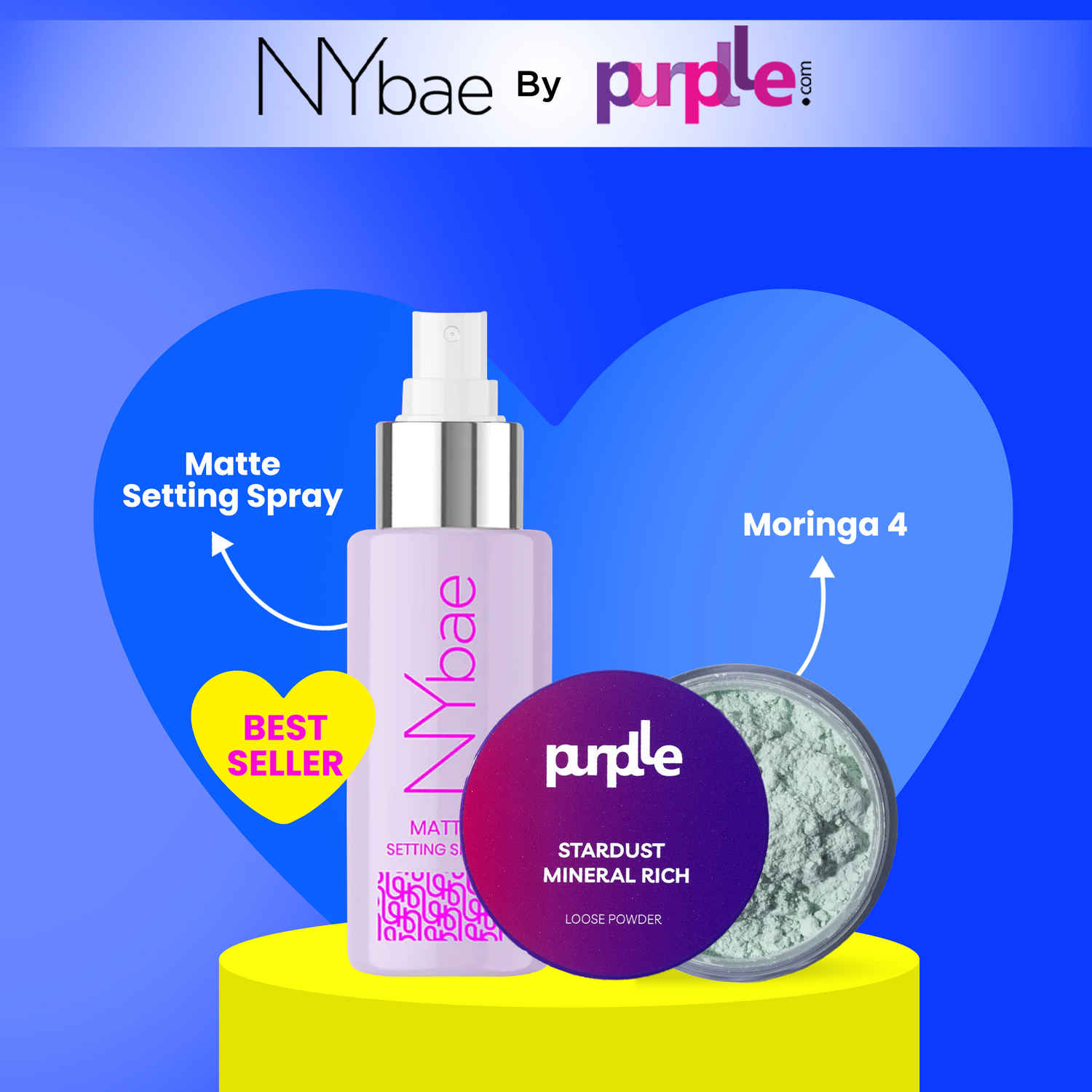 Buy NY Bae x Purplle Face Makeup Combo 4 | NY Bae Matte Setting Spray (60 ml) | Purplle Stardust Mineral Rich Loose Powder - Moringa 4 (25 gm) Combo of 2 - Purplle
