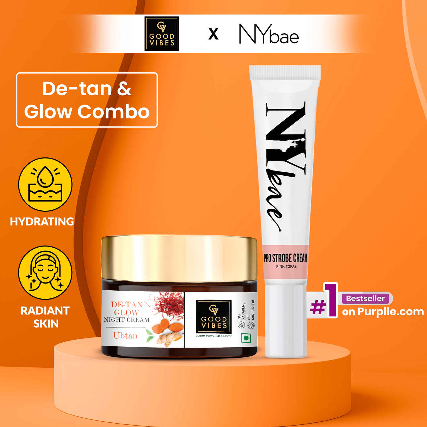 Buy Good Vibes x NY Bae (De-Tan Glow Night Cream Ubtan with Power of Serum (50 gm) x NY Bae PRO Strobe Cream Pink Topaz (12 gm) Combo.) - Purplle