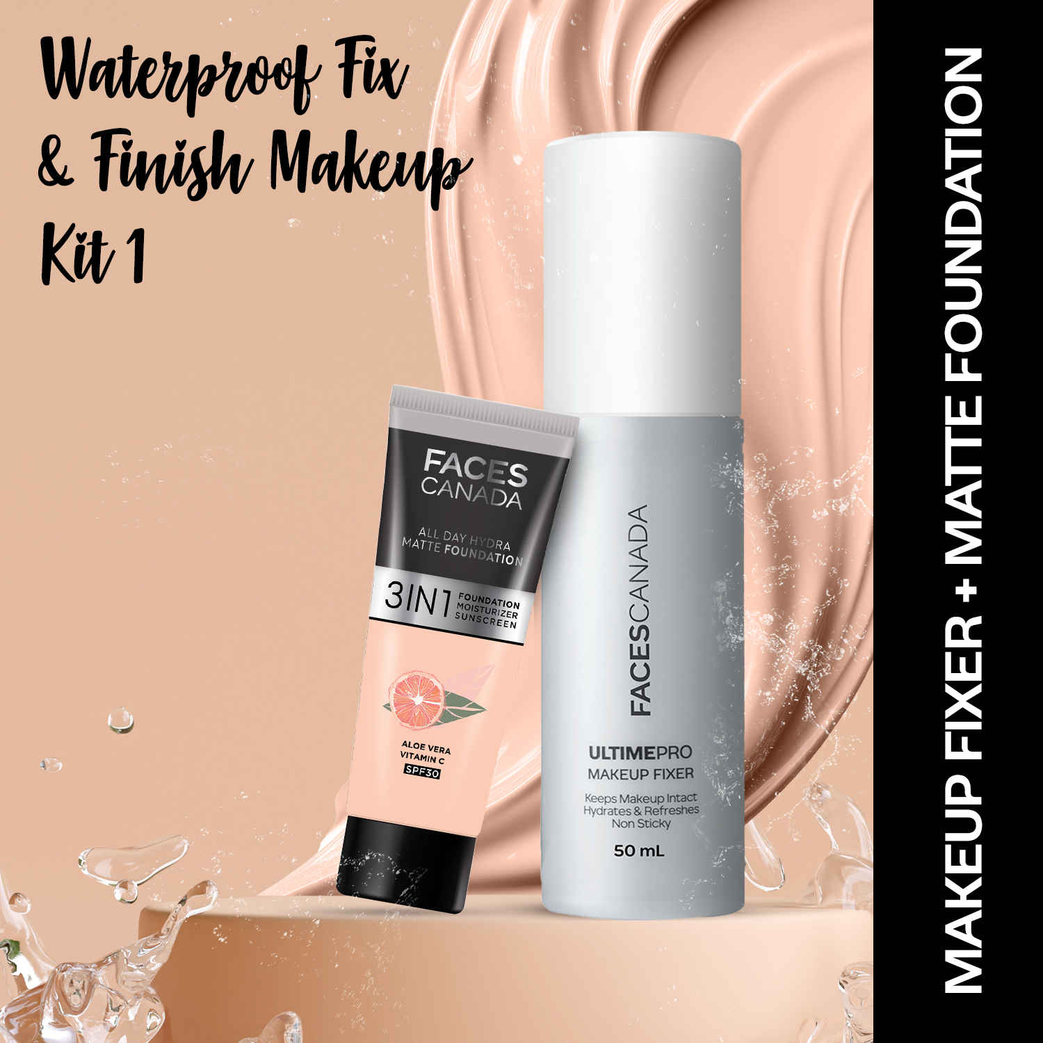 Buy FACES CANADA Waterproof Fix & Finish Makeup Kit 1 | Makeup Fixer (50 ml) + Hydra Matte Foundation (Mini) - Rose Ivory (15g) | Combo Kit of 2 - Purplle