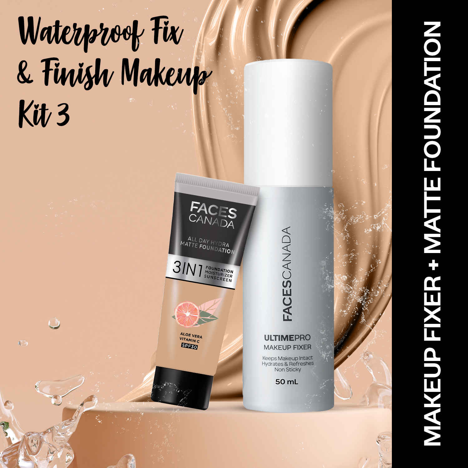 Buy FACES CANADA Waterproof Fix & Finish Makeup Kit 3 | Makeup Fixer (50 ml) + Hydra Matte Foundation (Mini) - Medium Natural (15g) | Combo Kit of 2 - Purplle