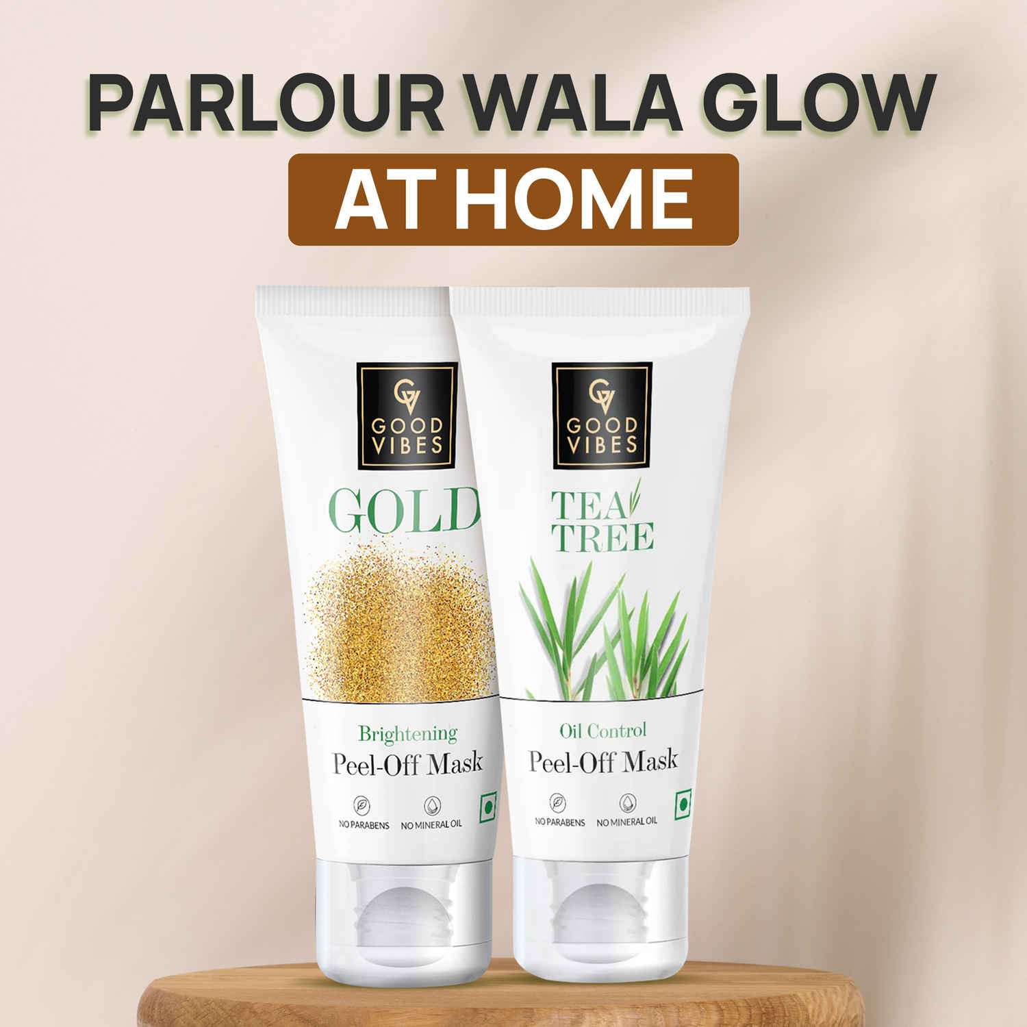 Buy Good Vibes Parlour Wala Glow At Home Gold Brightening Peel Off Mask & Tea Tree Oil Control Peel Off Mask (50 gm) - Purplle