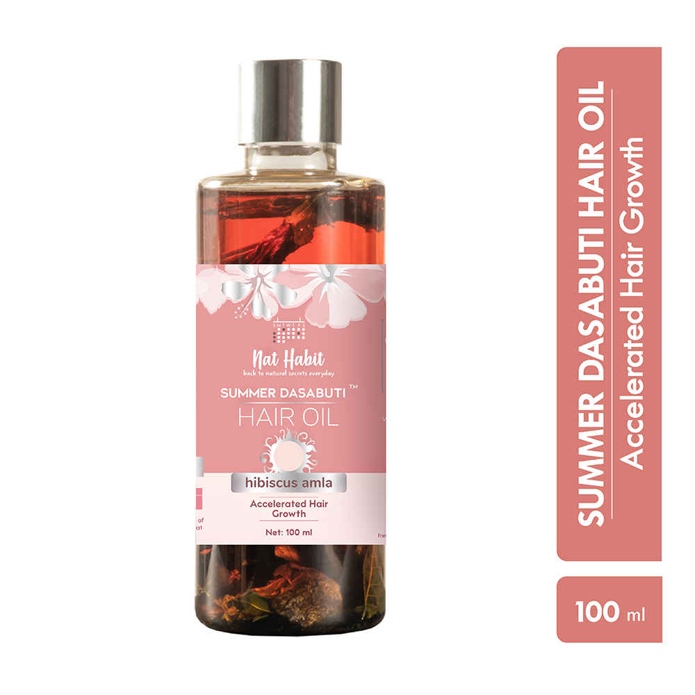 Buy Nat Habit Hibiscus Amla Hair Growth Summer Dasabuti Hair Oil | Hair Fall, Massage, Dry, Frizzy Hair Treatment | Ayurvedic, Herbal, Fresh Made | 16 Herbs Heat Soaked | Castor, Coconut, Amla (100ml) Hair Oil (100 ml) - Purplle