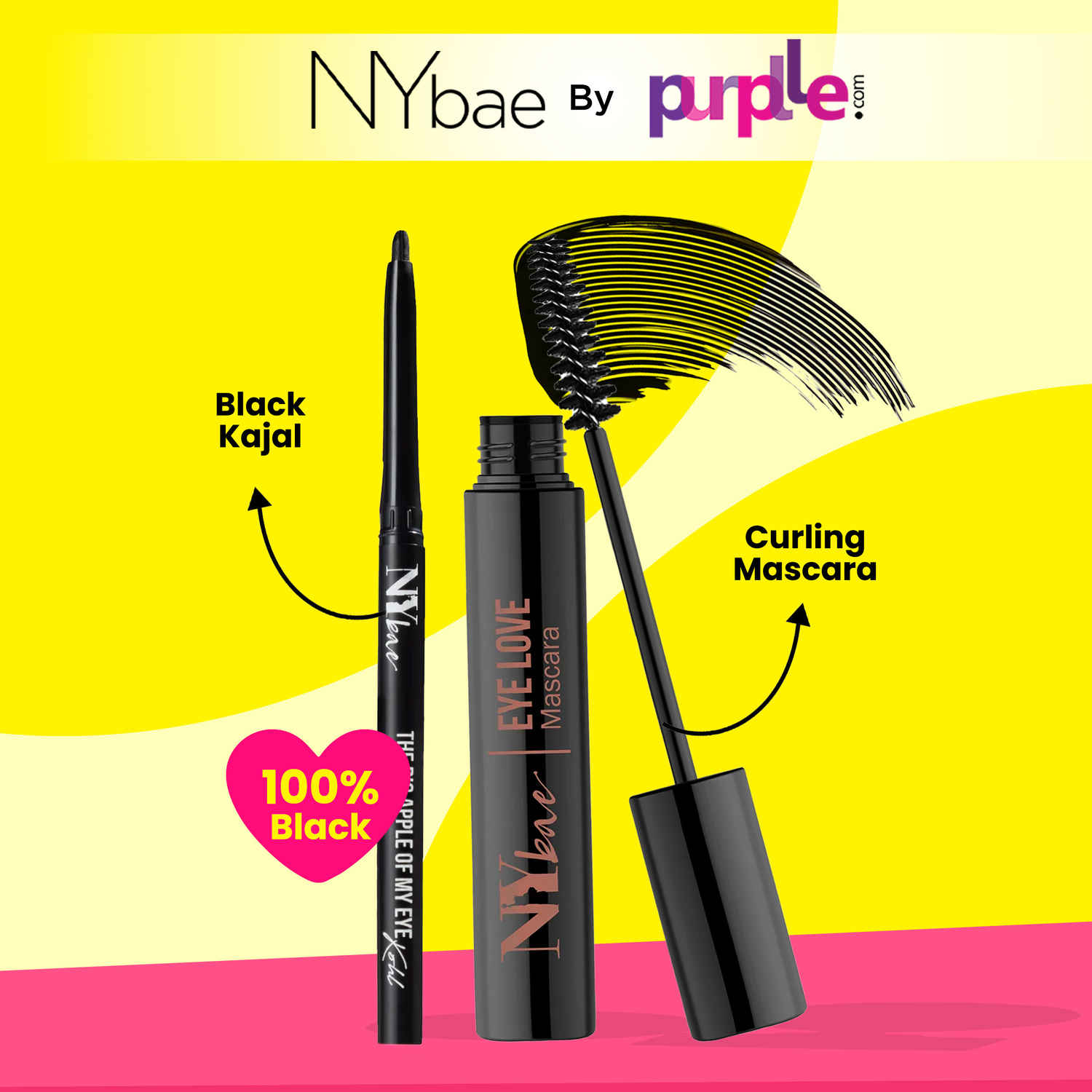 Buy NY Bae Kajal & Mascara Combo 1 | The Big Apple Of My Eyes Kohl Kajal Black (0.30) g | Eye Love Curling Mascara Intense Black (8 ml) - Purplle
