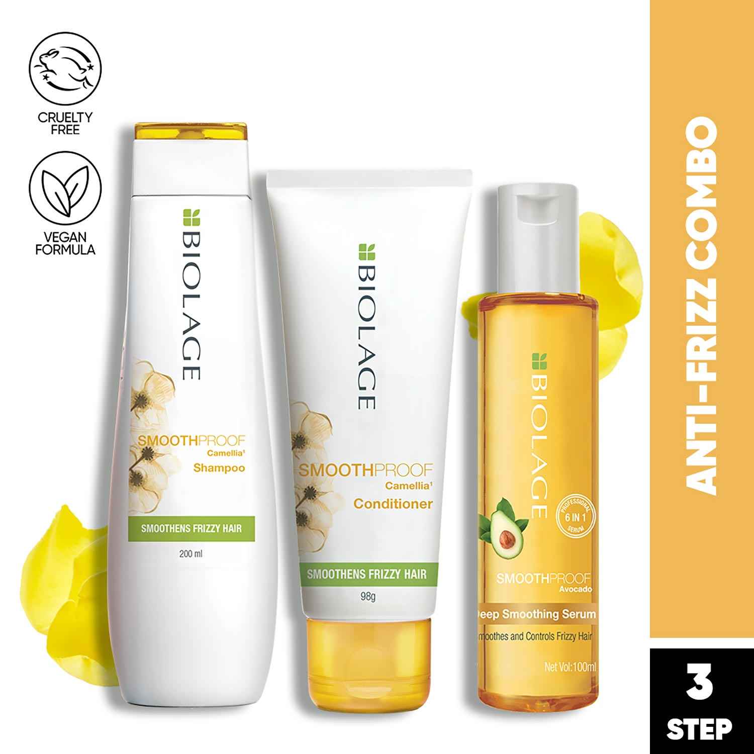 Buy Biolage Smoothening Kit (Smoothproof Shampoo-200 ml + Smoothproof Camellia Conditioner-98 gm + Deep Smoothening Serum-100 ml) - Purplle