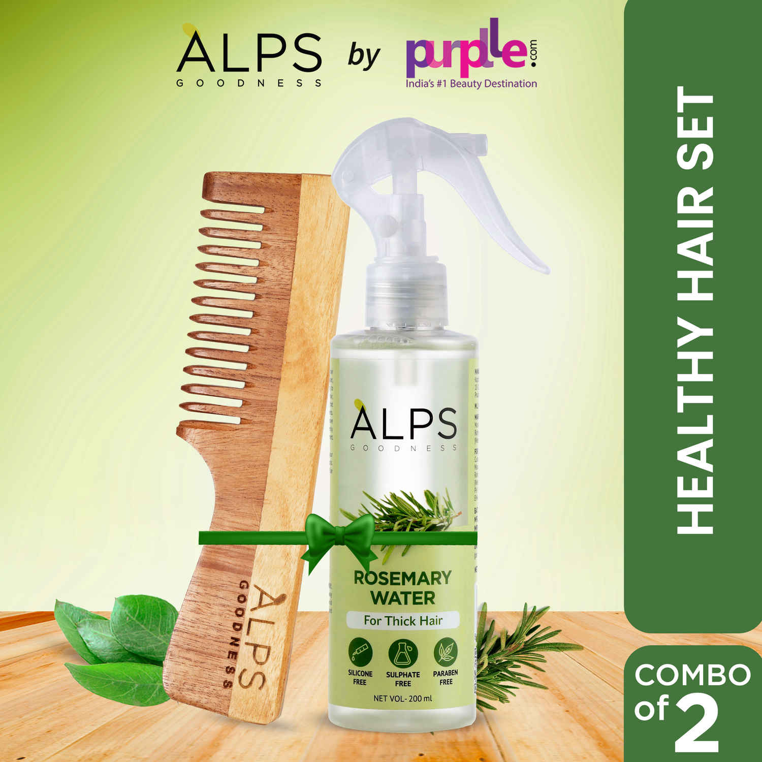 Buy Alps Goodness Healthy Hair Set with Rosemary Water Spray (200 ml) & Neem Wood Comb | 100% Natural Neem Comb | Hair Growth Expert | Bestselling Hair Spray Pack of 2 - Purplle