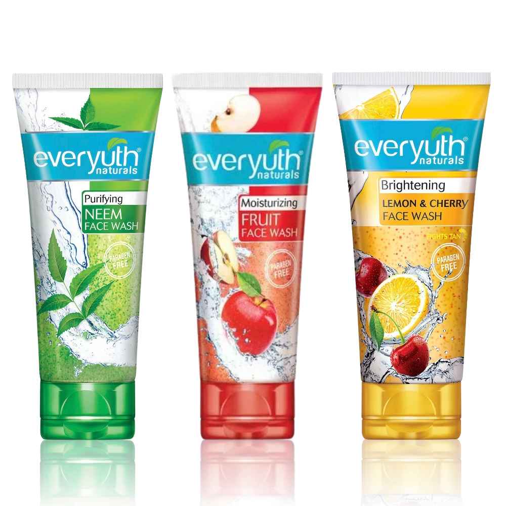 Buy EverYuth Triple Action Clear Skin Set (Fruit Face Wash 150g + Neem Face Wash 150g + Lemon & Cherry Face Wash 150 gm) - Purplle