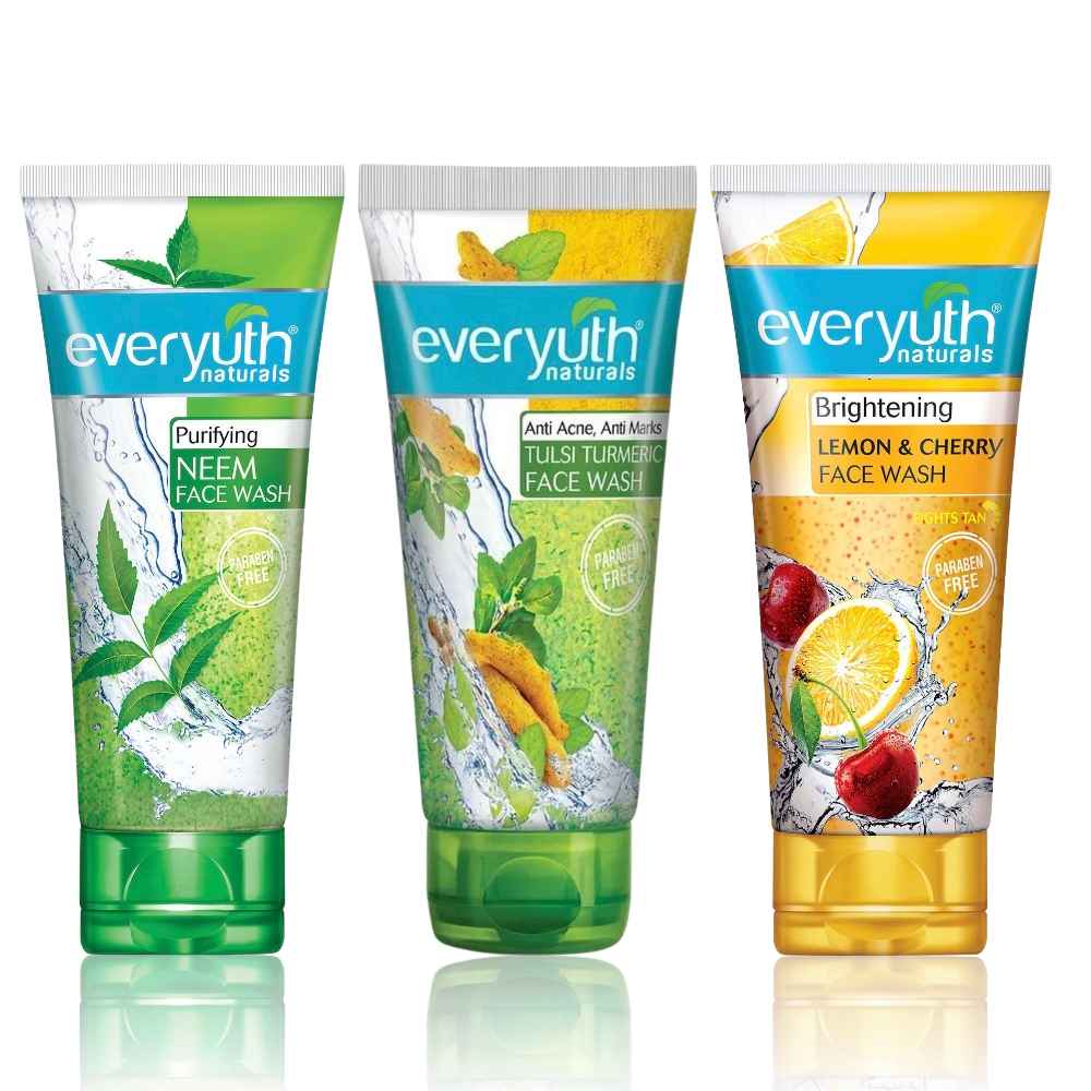 Buy EverYuth Purify, Brighten and Clarify Trio (Neem Face Wash 150g + Tulsi Turmeric Face Wash 150g + Lemon & Cherry Face Wash 150 gm) - Purplle