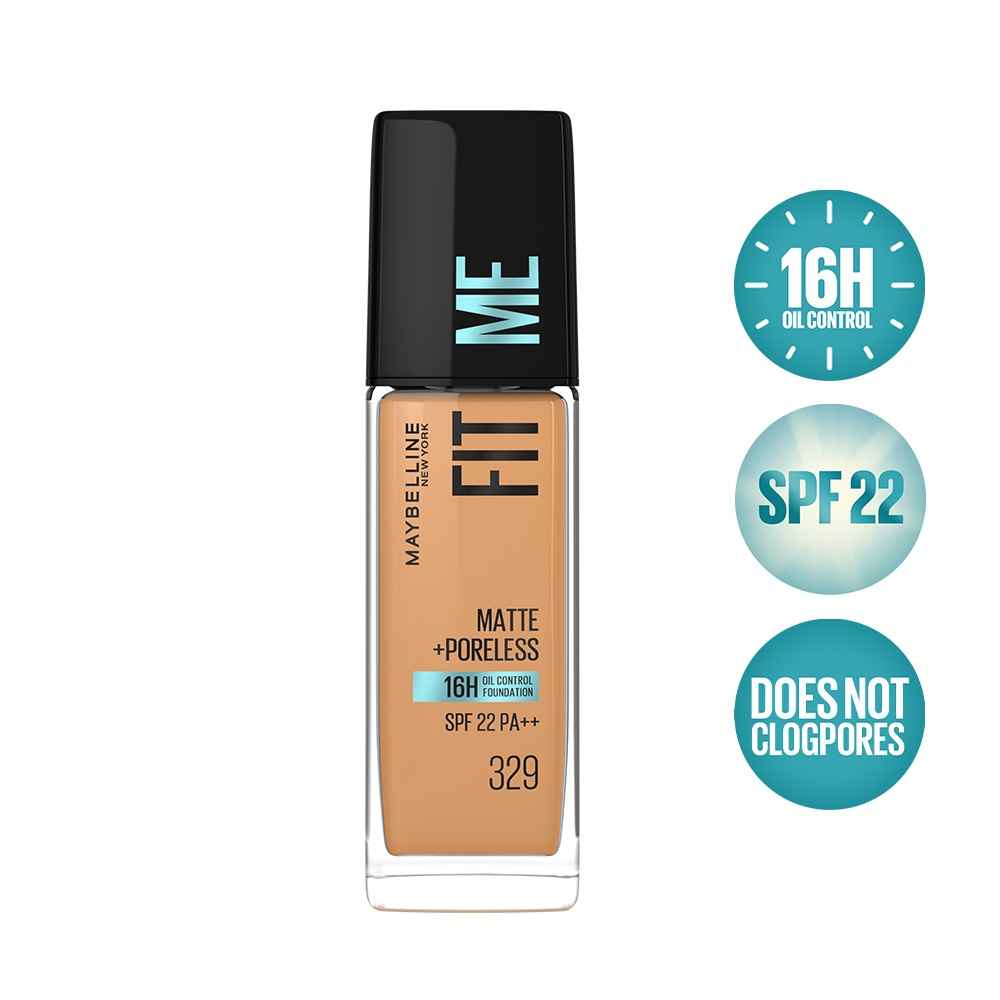 Buy Maybelline New York Fit Me Matte + Poreless Foundation Shade 329 | Natural Matte Finish with 16H Oil Control; Non Comedogenic, Blurs Pores, 30 ml - Purplle