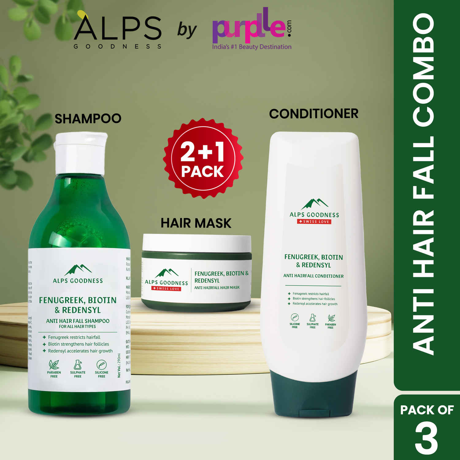 Buy Alps Goodness Anti Hair Fall Combo with Feungreek, Redensyl & Biotin Powered Shampoo (290 ml), Conditioner(200 ml) & Hair Mask (175 gm) Combo of 3 - Purplle