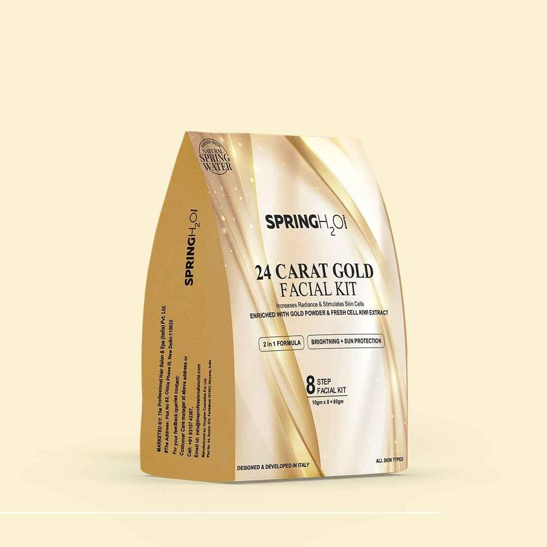 Buy SPRING H2O FRANCE 24 Carat Gold Facial Kit 80 gm| 2 in 1 Formula Brightning+Sun Protection| Enriched with Fresh Cell KIWI Extract and Gold Powder|Simple 8 Step - Purplle