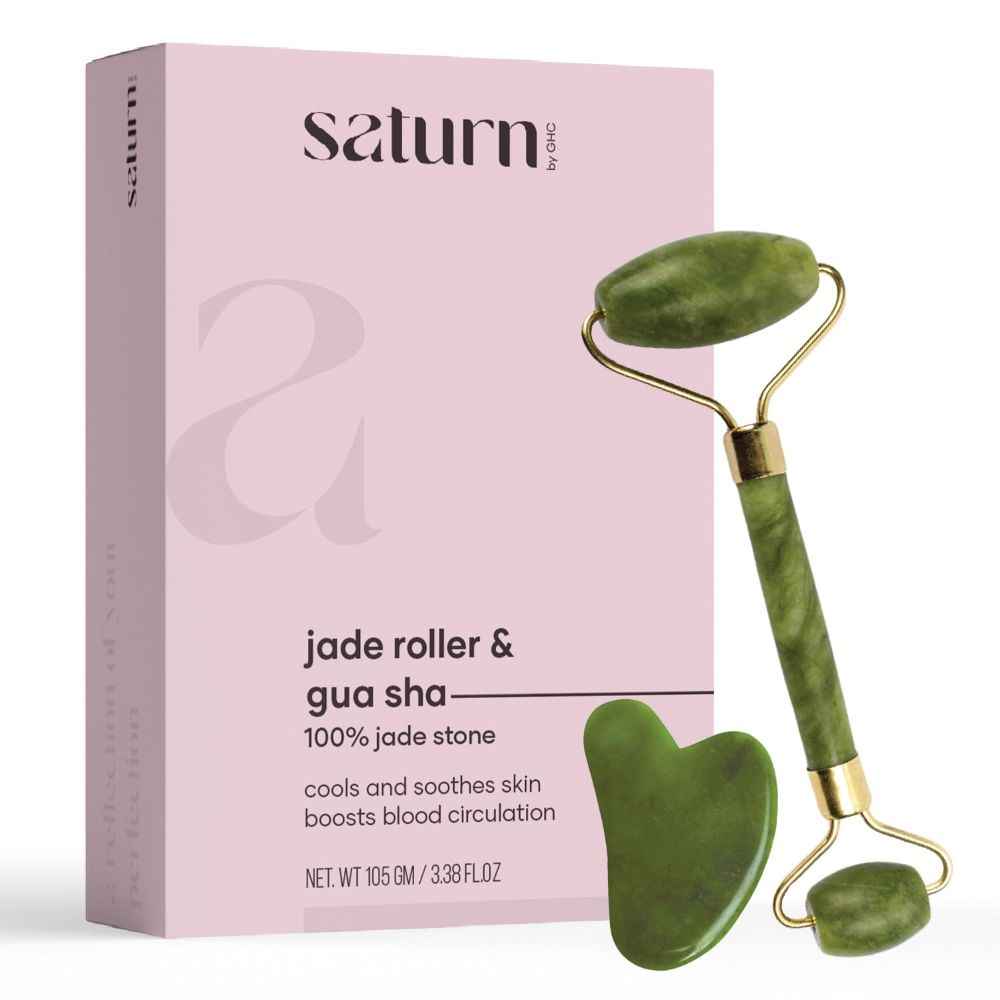 Buy Saturn by GHC Jade Roller & Gua Sha Massage Kit made of Natural Jade Stone, That Improves Facial Micro Circulation, Reduces Puffiness & Wrinkles, Improves Skin Elasticity 1 pc - Purplle