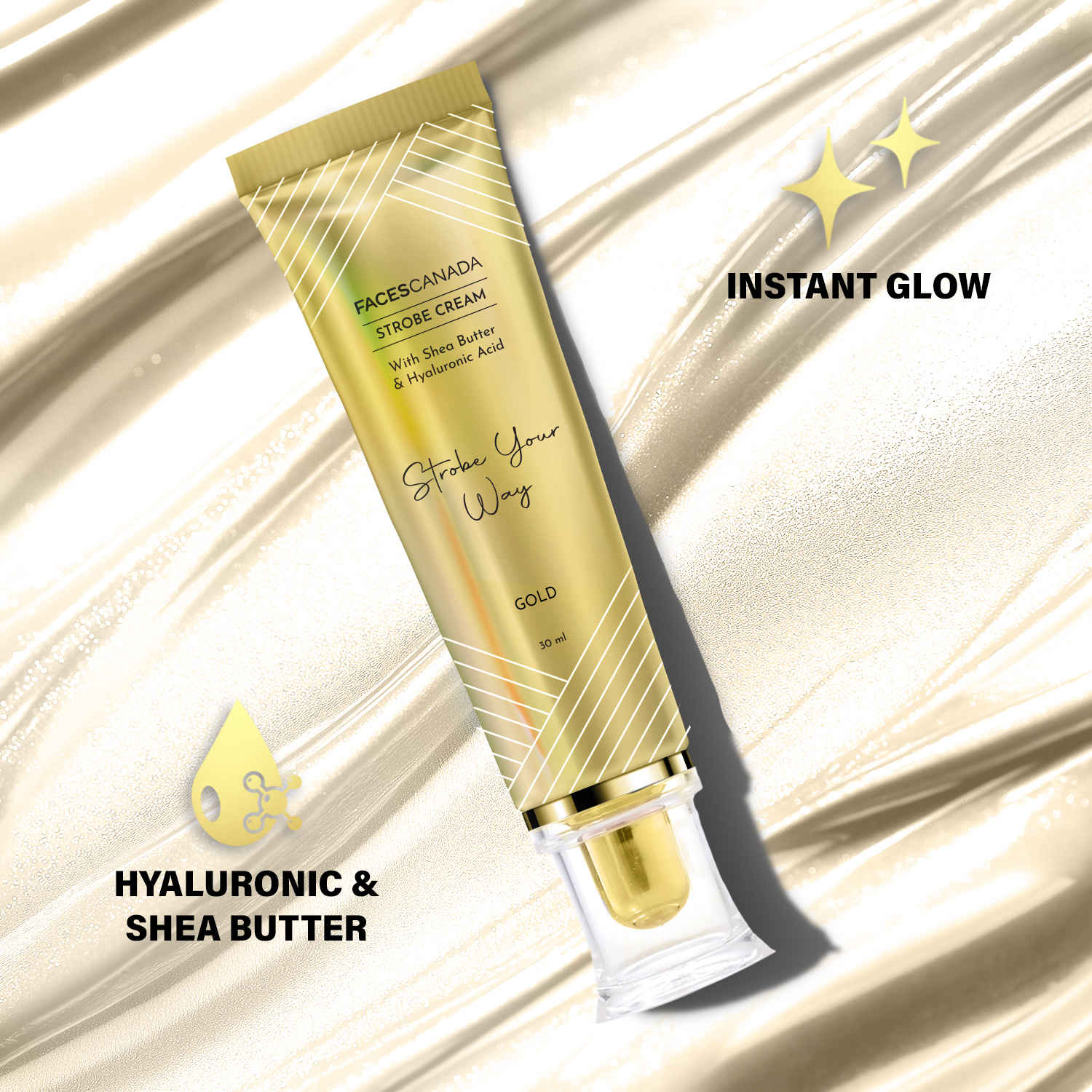 Buy FACES CANADA Strobe Cream - Gold, 30 ml | Primer + Highlighter + Moisturizer | Shea Butter & Hyaluronic Acid | Intense Hydration | Flawless Radiant Dewy Skin | Illuminating & Glowing Makeup Base - Purplle