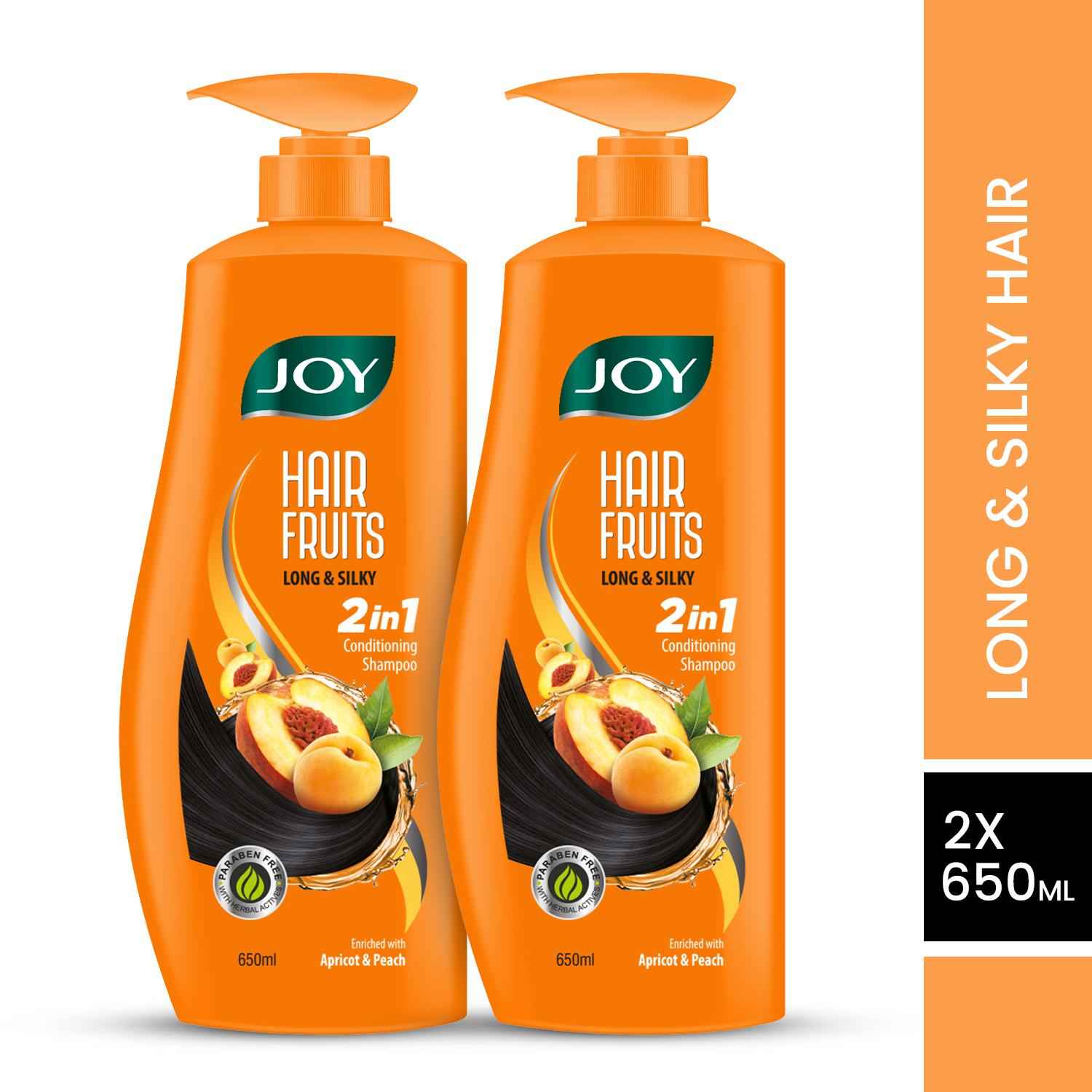 Buy Joy Hair Fruits Long & Silky Conditioning Shampoo Enriched with Apricot & Peach (Pack of 2 X 650ml) - Purplle