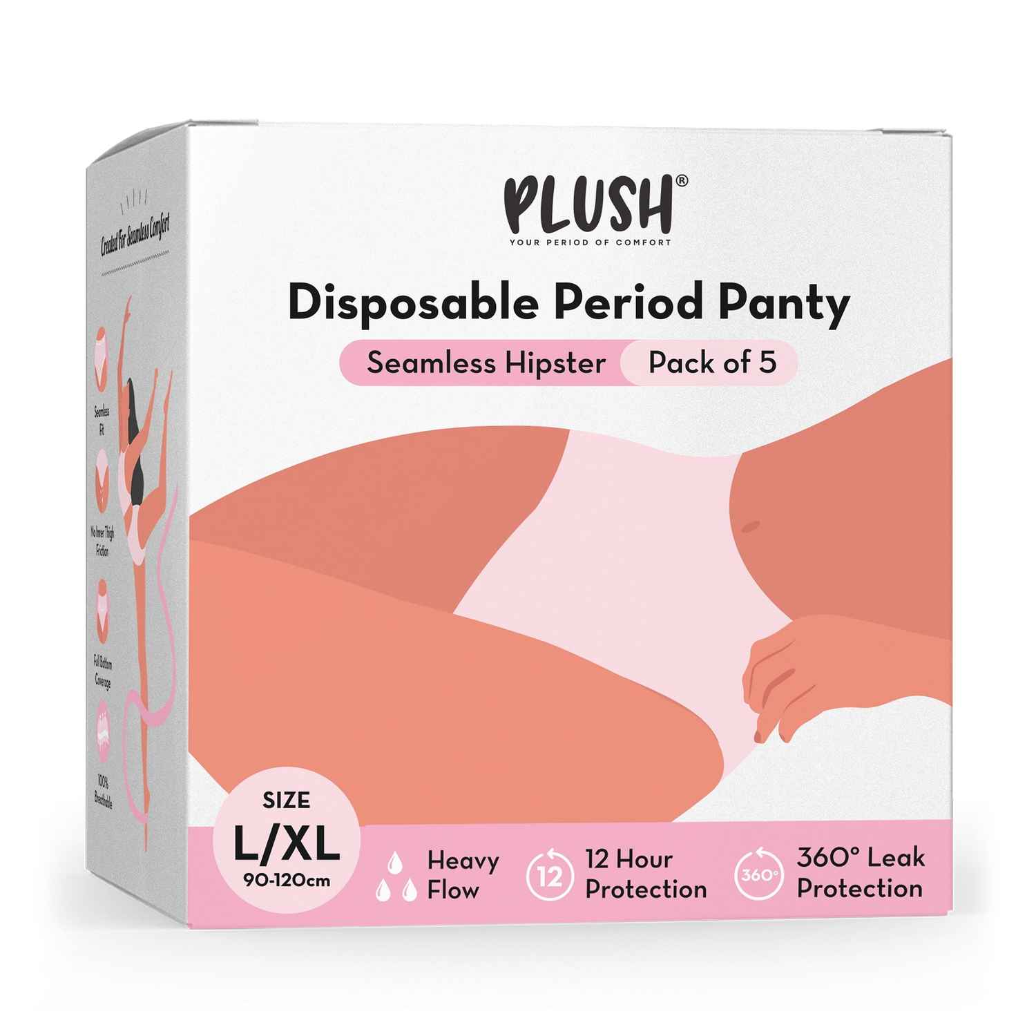 Buy Plush Disposable Overnight Period Panties for Women | Size - L/XL (90-120cm) | 5Pcs (Lilac Colour) 12 Hour Leak Protection - Purplle