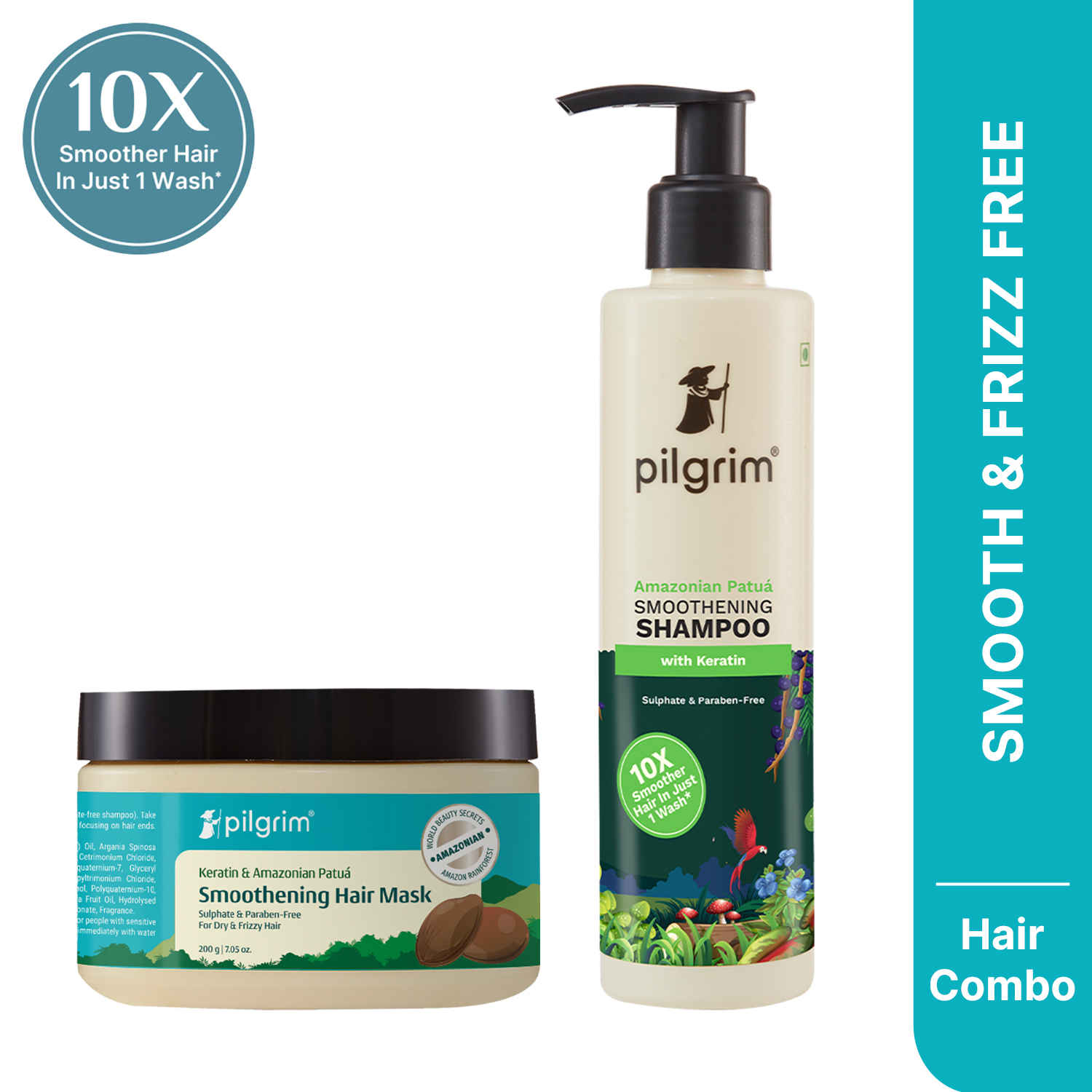 Buy Pilgrim Healthy Hair Duo – Patua & Keratin Smoothening Shampoo (200 ml) + Hair Mask (200 ml) | Controls Frizz, Nourishes & Repairs Damaged Hair | Sulfate-Free | For Men & Women, Haircare Kit, Combo of 2 - Purplle
