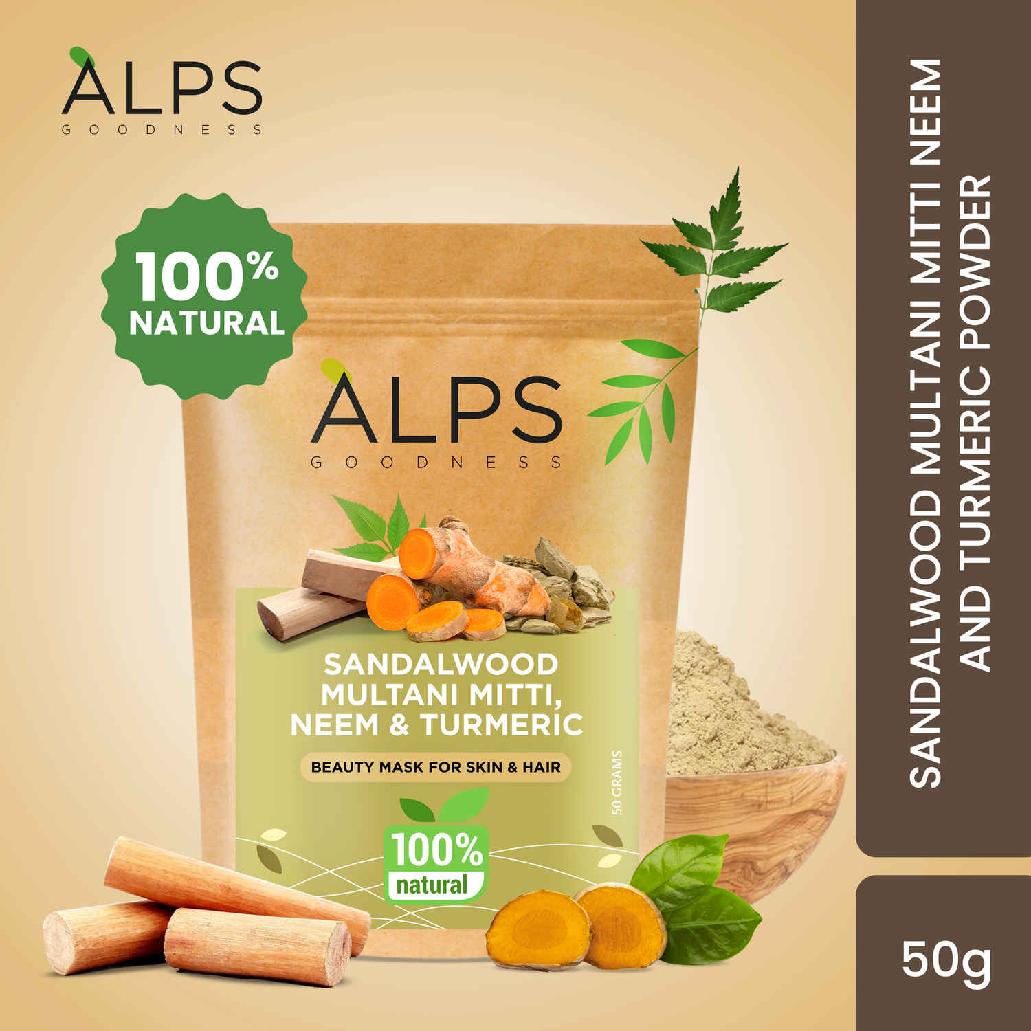 Buy Alps Goodness Sandalwood,Multani Mitti,Neem & Turmeric Powder (50 gm) - Purplle