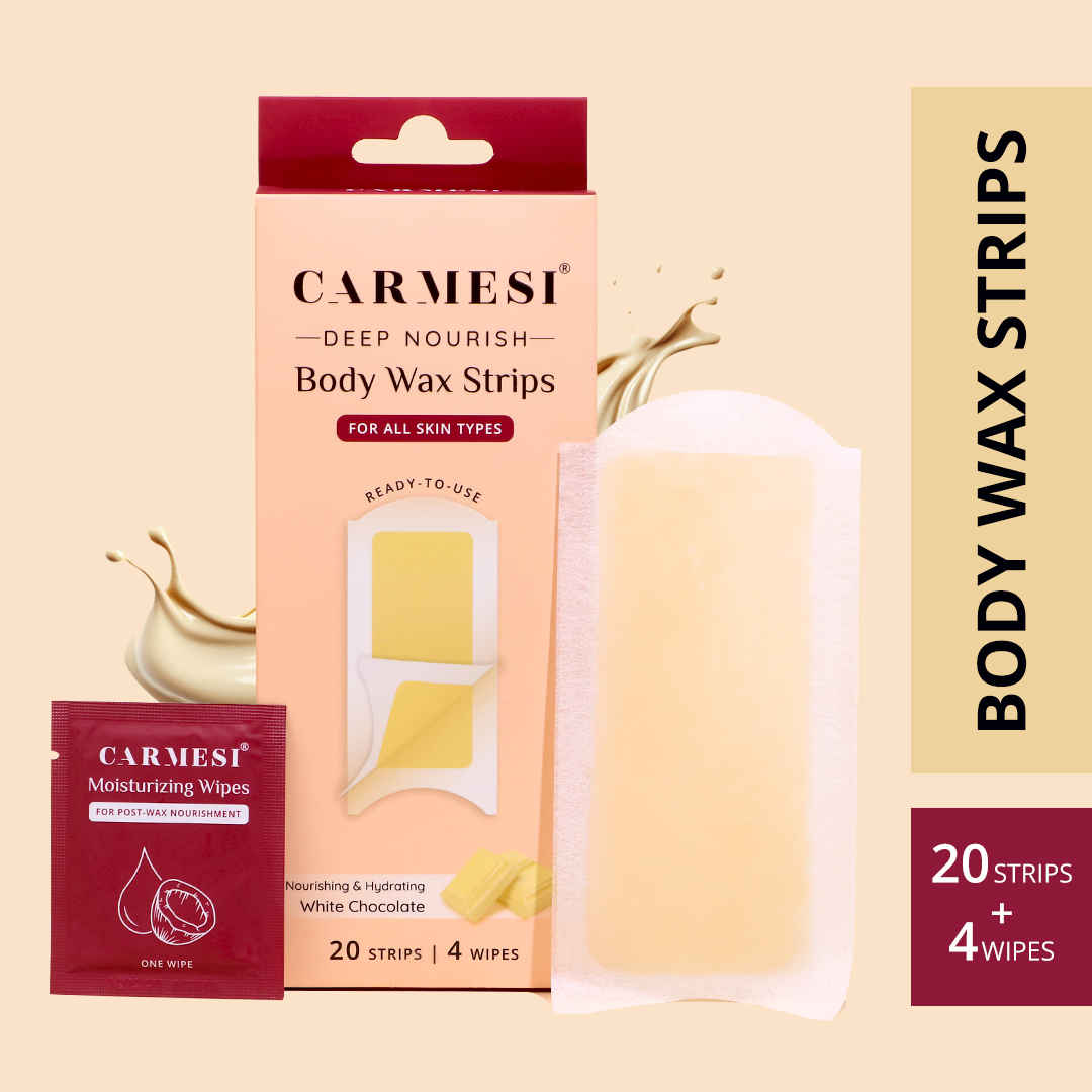 Buy Carmesi Deep Nourish Body Wax Strips | 20 Wax Strips and 4 Post-Wax Wipes | Enriched with White Chocolate | Safe for All Skin Types - Purplle