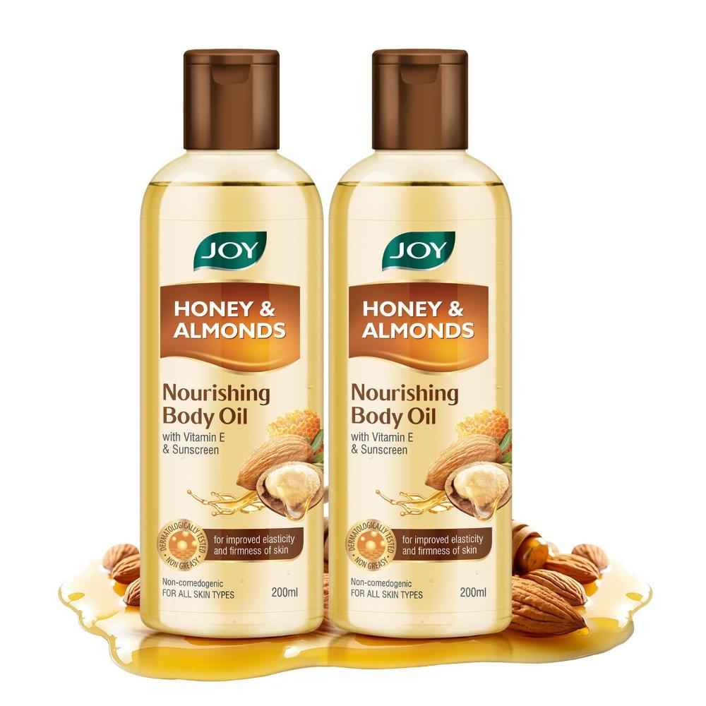 Buy Joy Honey & Almonds Body Oil – After-Bath Daily-Use Badam Massage Oil with Vitamin E & Sunscreen | Full-Body Relaxation, Dry-Skin & Summer Moisture | (200 ml x 2) - Purplle