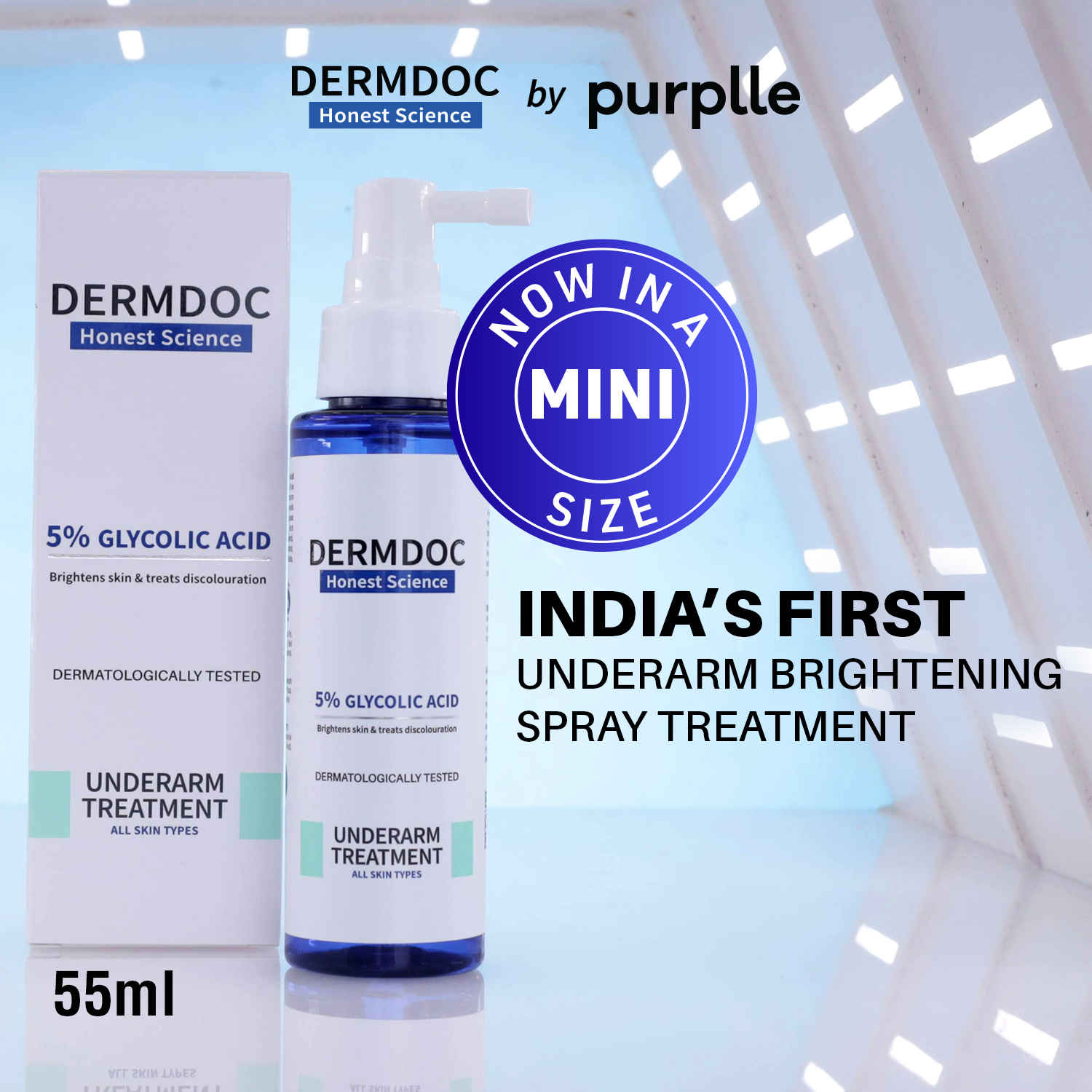 Buy DERMDOC by Purple 5% Glycolic Acid Underarm Brightening Spray Treatment (50 ml) | Exfoliating & Brightening | MultiPurpose Spray for Hyperpigmentation, Dark Spots, Dark Neck, Dark Underarms & Strawberry Legs - Purplle