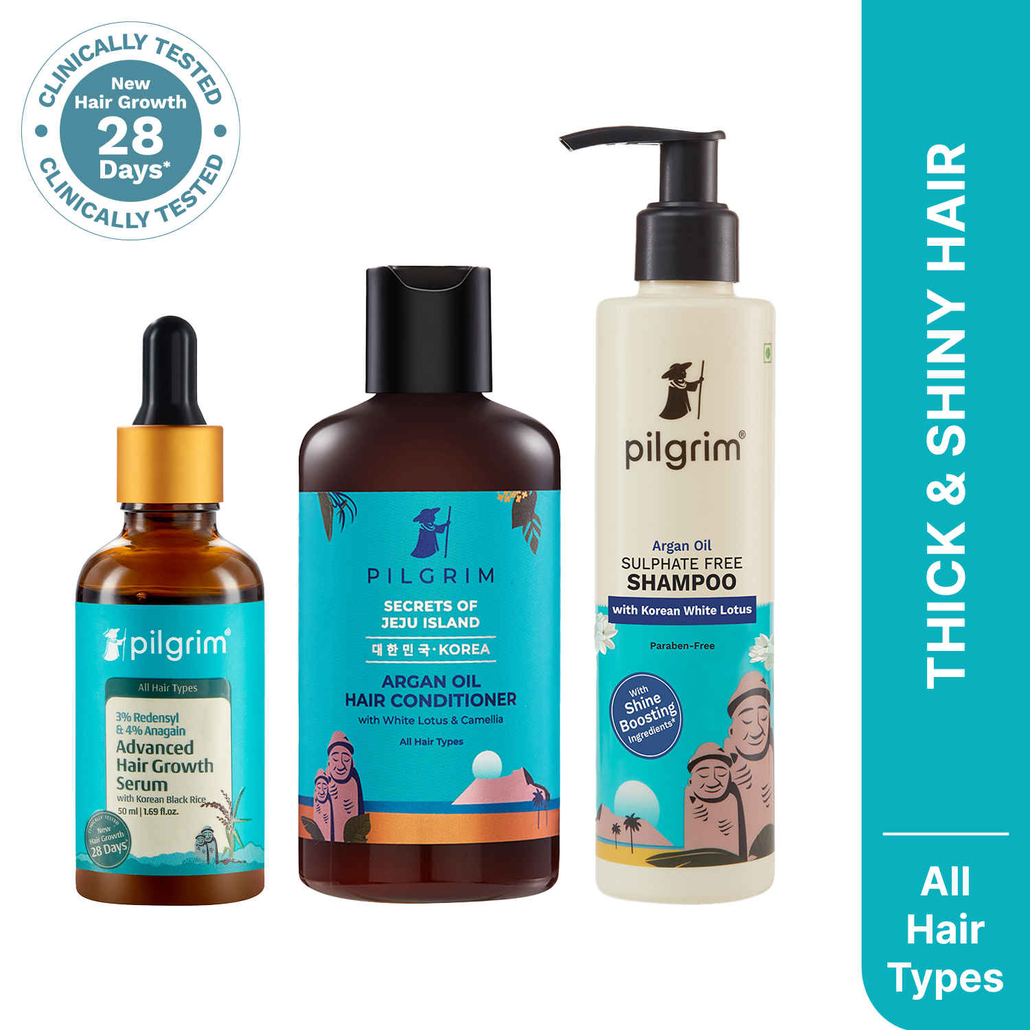 Buy Pilgrim Hair Care Combo of 3|(Sulfate Free Shampoo (200 ml) + Argan Oil Hair Conditioner (200ml) + Advanced Hair Growth Serum(50 ml)) Frizz-Free, Smooth Hair & Hair Fall Control | For Men & Women| Haircare Kit - Purplle