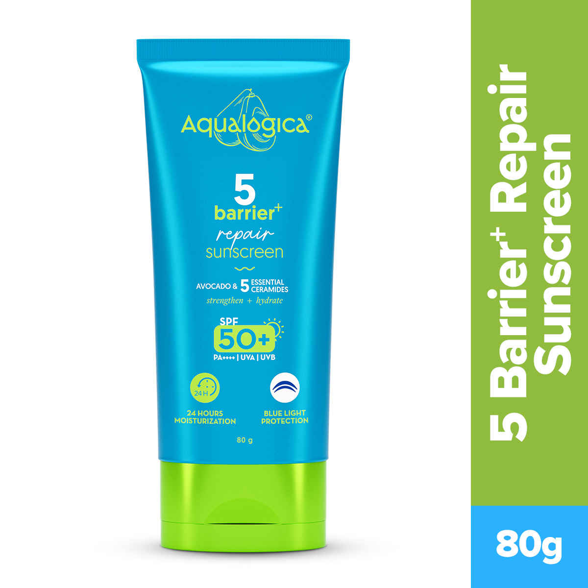 Buy Aqualogica 5 Barrier+ Repair Sunscreen with Avocado & 5 Essential Ceramides - SPF 50 PA++++ | UVA/B & Blue Light Broad Spectrum Protection | 80 gm - Purplle