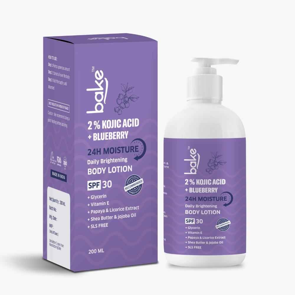Buy BAKE 2% Kojic Acid Body Lotion with Niacinamide & SPF 30 PA+++ for Pigmentation, Dark Spots & Tan Removal 200ml - Purplle