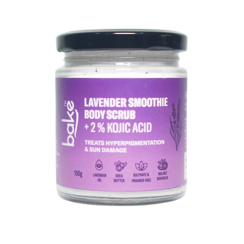 Buy BAKE 2% Kojic Acid Lavender Smoothie Body Scrub For Pigmentation & Strawberry Skin | Tan Removal, Skin Exfoliation & Whitening 150 gm - Purplle