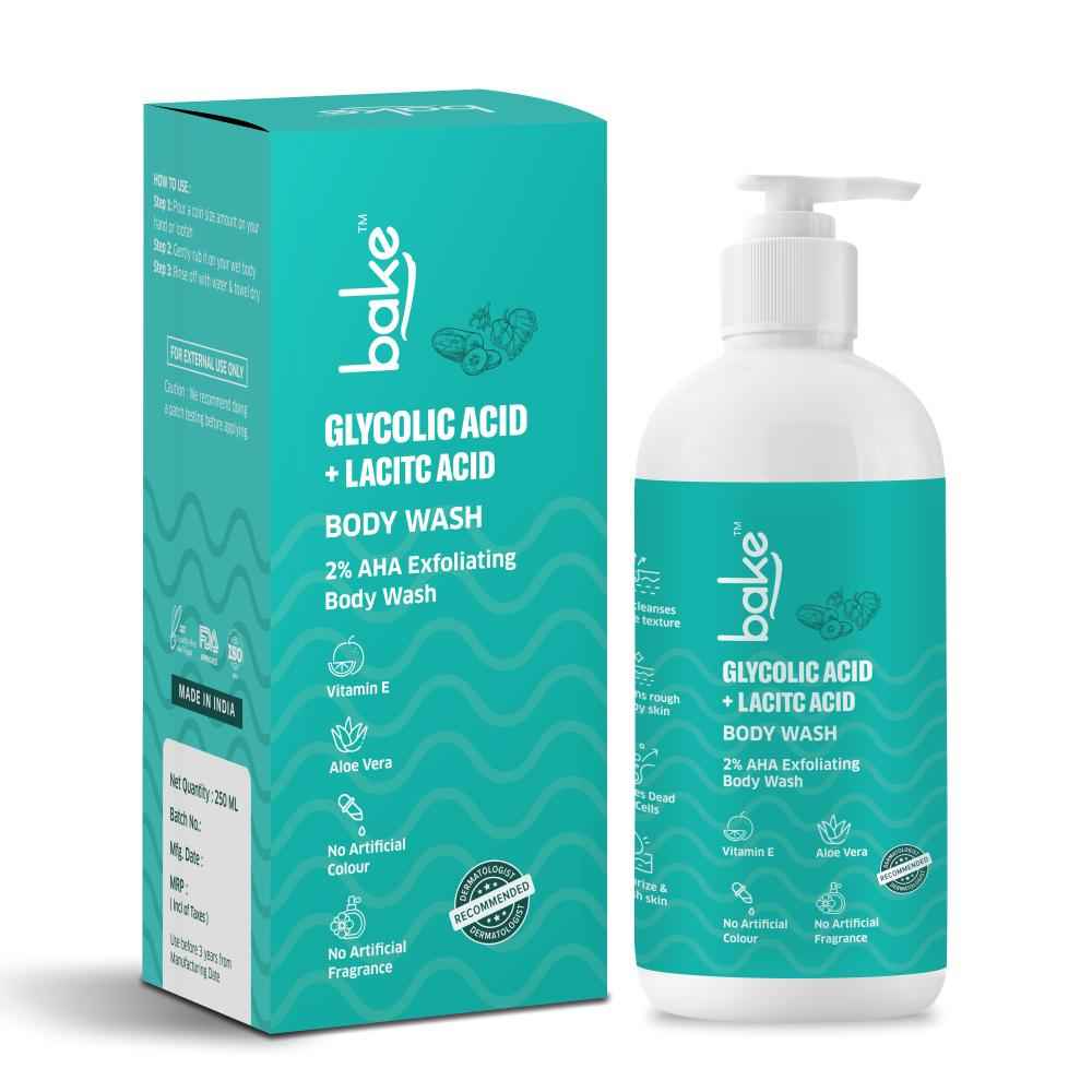 Buy BAKE 2% Lactic & Glycolic Acid Body Wash for Tan Removal, Strawberry & Uneven Skin 250ml - Purplle