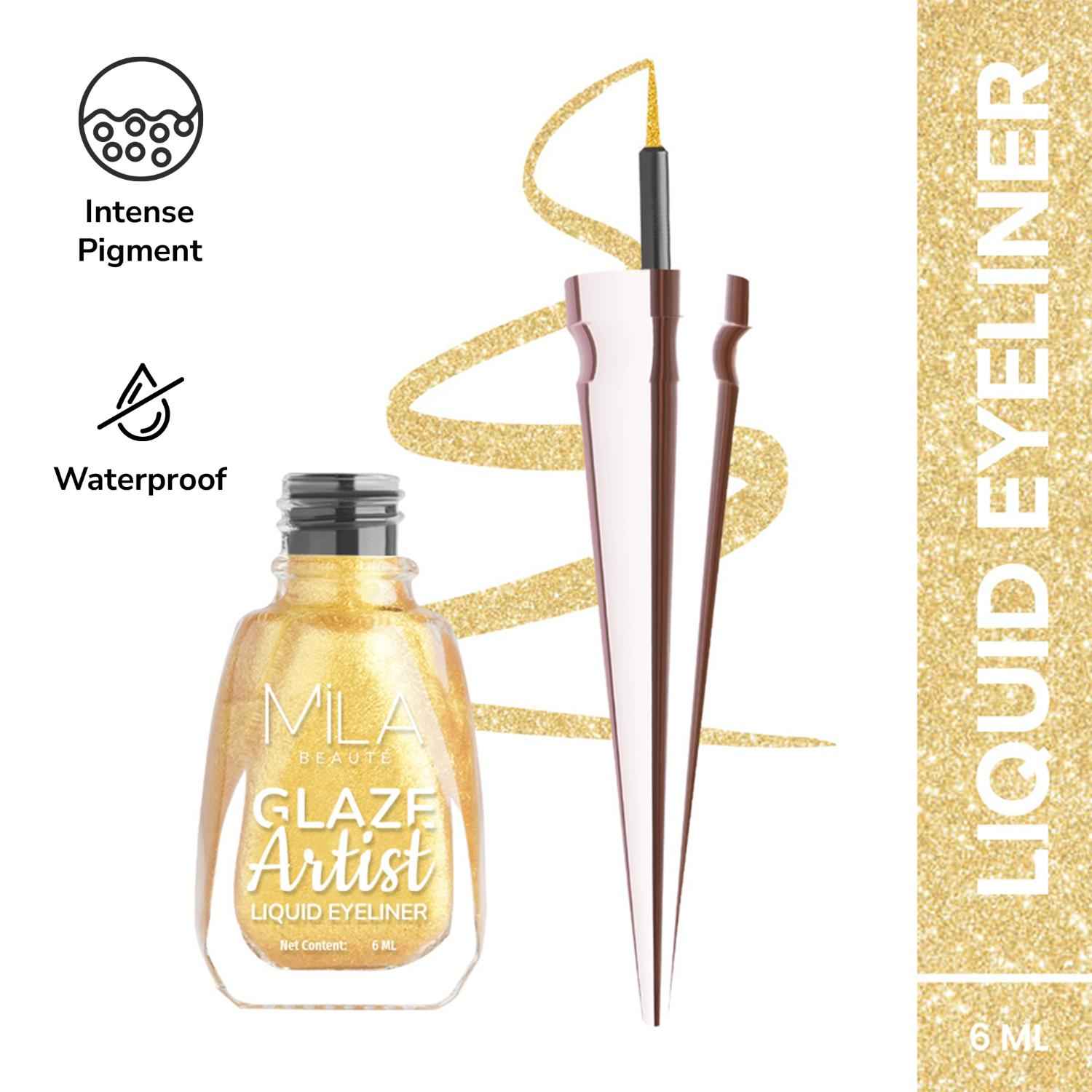 Buy MILA BEAUTE Glaze Artist Liquid Eyeliner Waterproof & Smudgeproof Quick Dry Formula - Magical Gold (6 ml) - Purplle