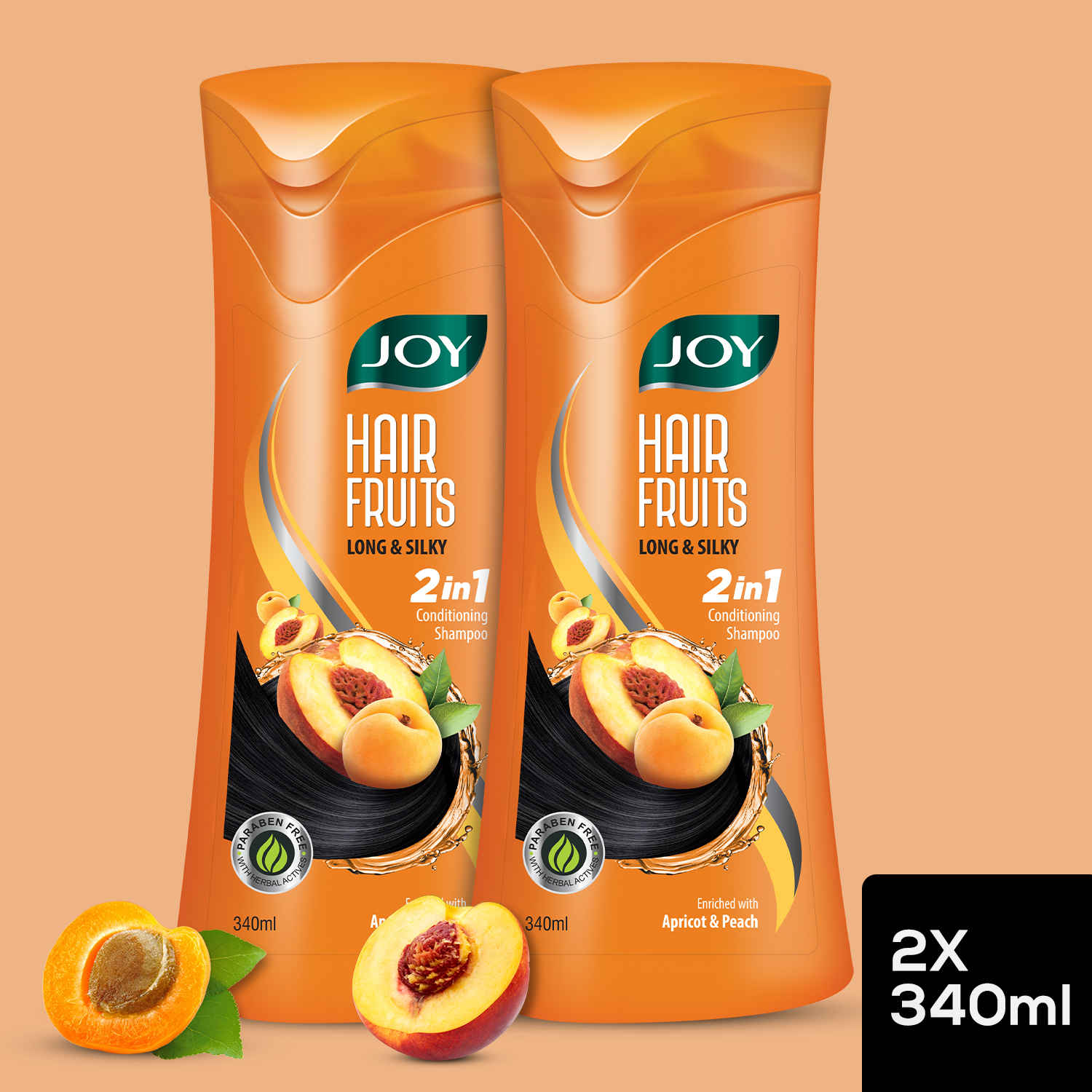 Buy Joy Hair Fruits Long & Silky Conditioning Shampoo Enriched with Apricot & Peach (Pack of 2 X 340ml) - Purplle
