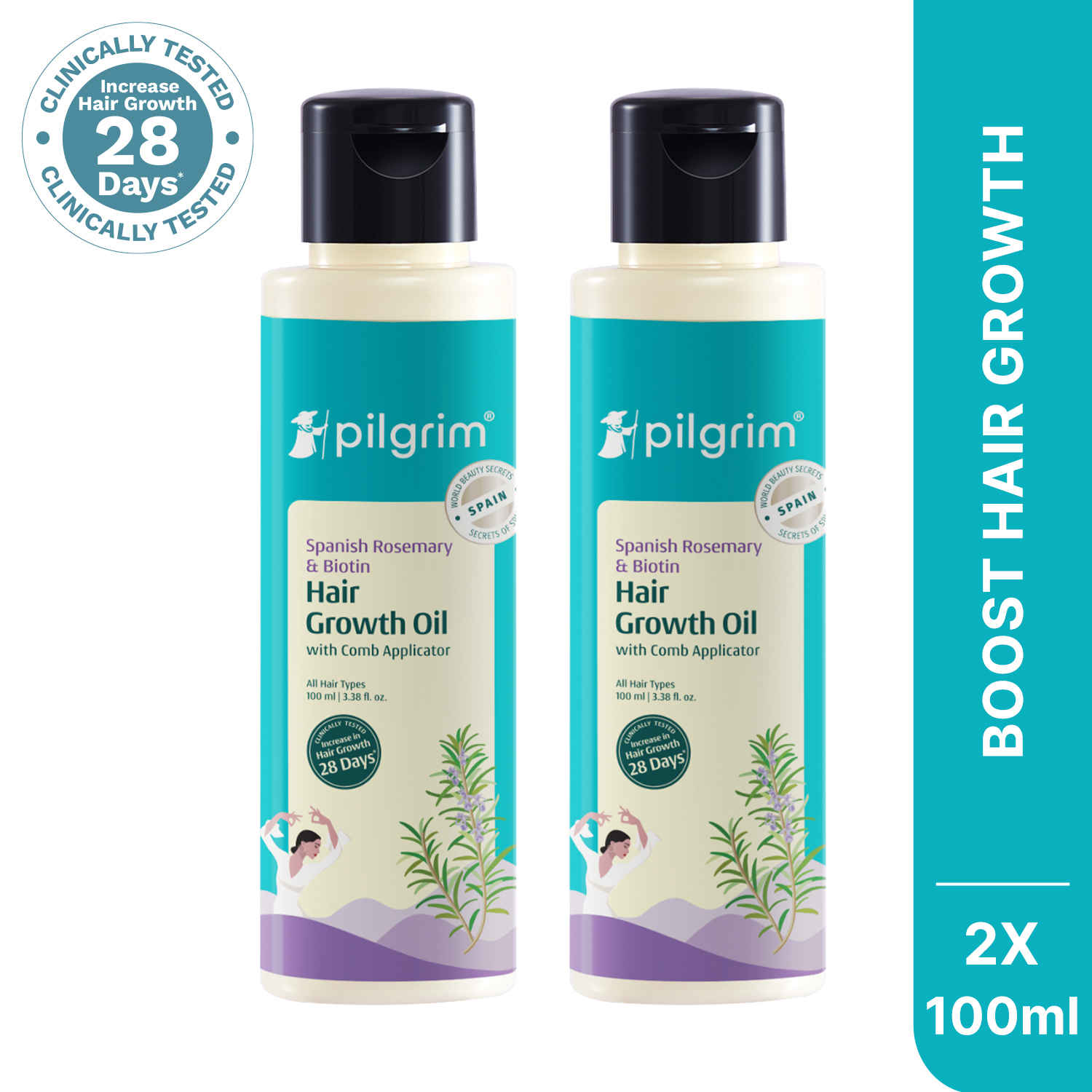 Buy Pilgrim Hair Growth Oil with Spanish Rosemary & Biotin – Pack of 2| Boosts Hair Growth | Reduces Hair Fall | DHT Blocker | Non-Sticky & Lightweight | 200 ml - Purplle