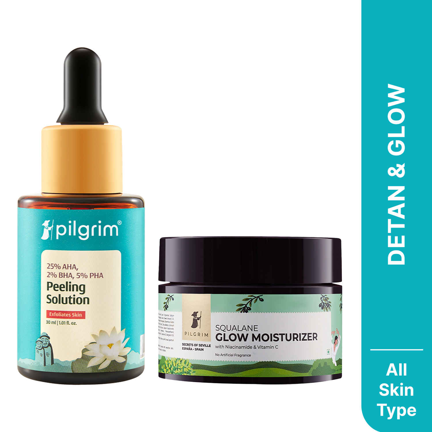 Buy Pilgrim Skin Refining Duo – Face Serum (30 ml) & Squalane Glow Moisturizer (50 gm) | Refines Texture, Hydrates & Brightens Skin | Lightweight & Non-Greasy | For Men & Women, Skincare Kit, Combo of 2 - Purplle