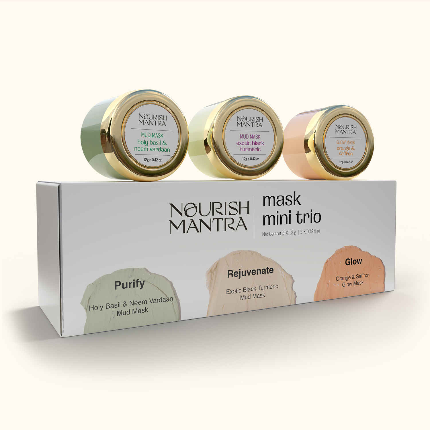 Buy Nourish Mantra Mask Mini Trio Mud Face Mask for Rejuvenated & Glowing Skin - 36 gm (12 gm Each) - Purplle